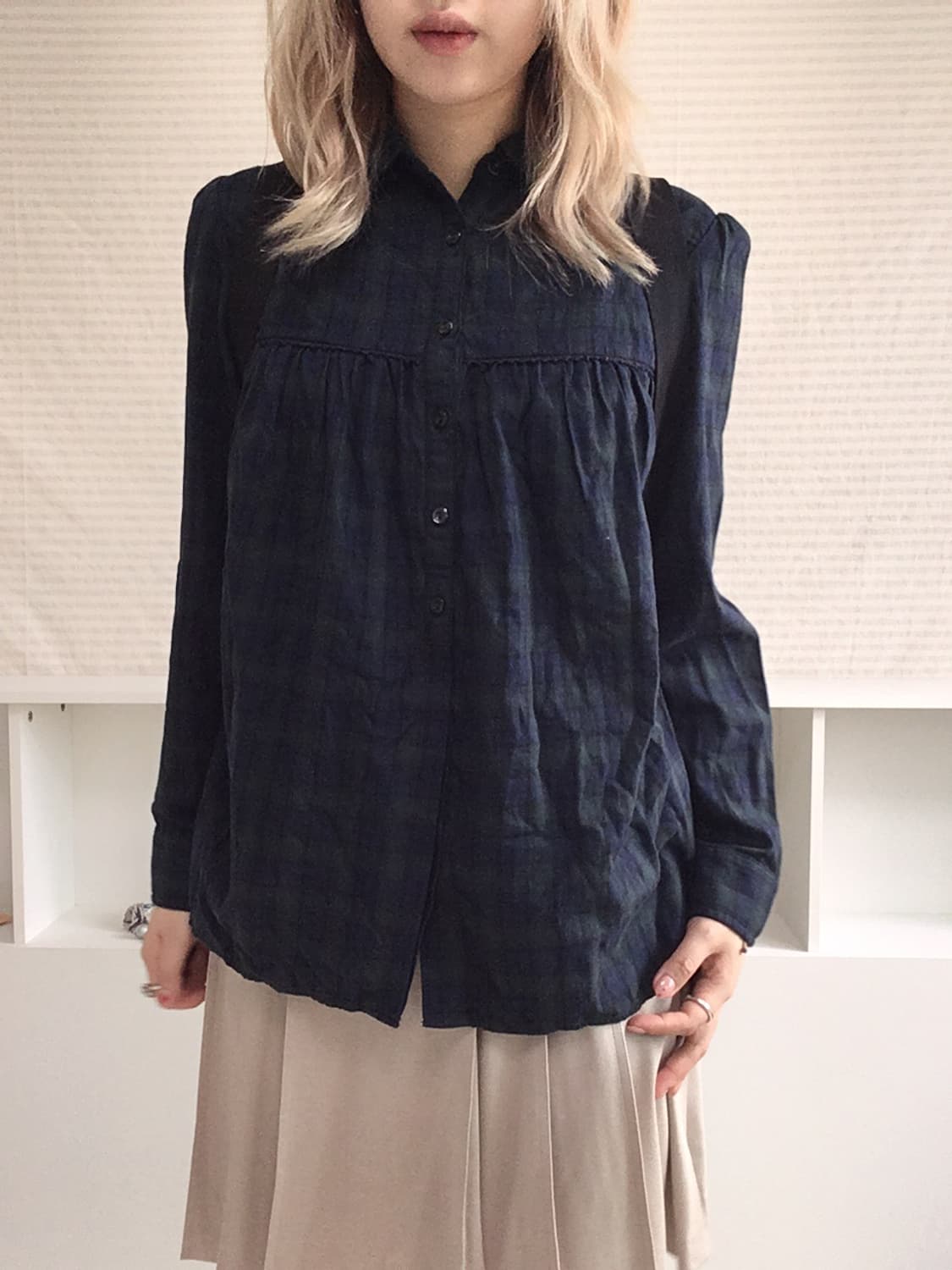 jpn vintage green check babydoll collar  상품이미지4