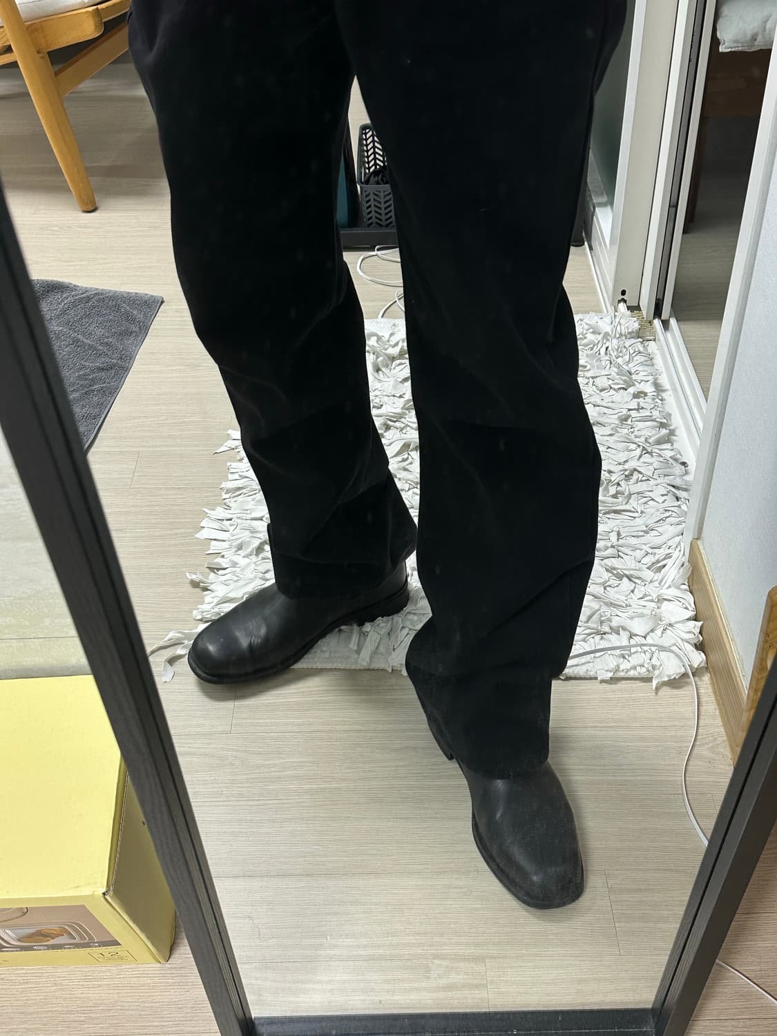 Vero cudio 통창 스퀘어 토 블랙 첼시 가죽 부츠 상품이미지10