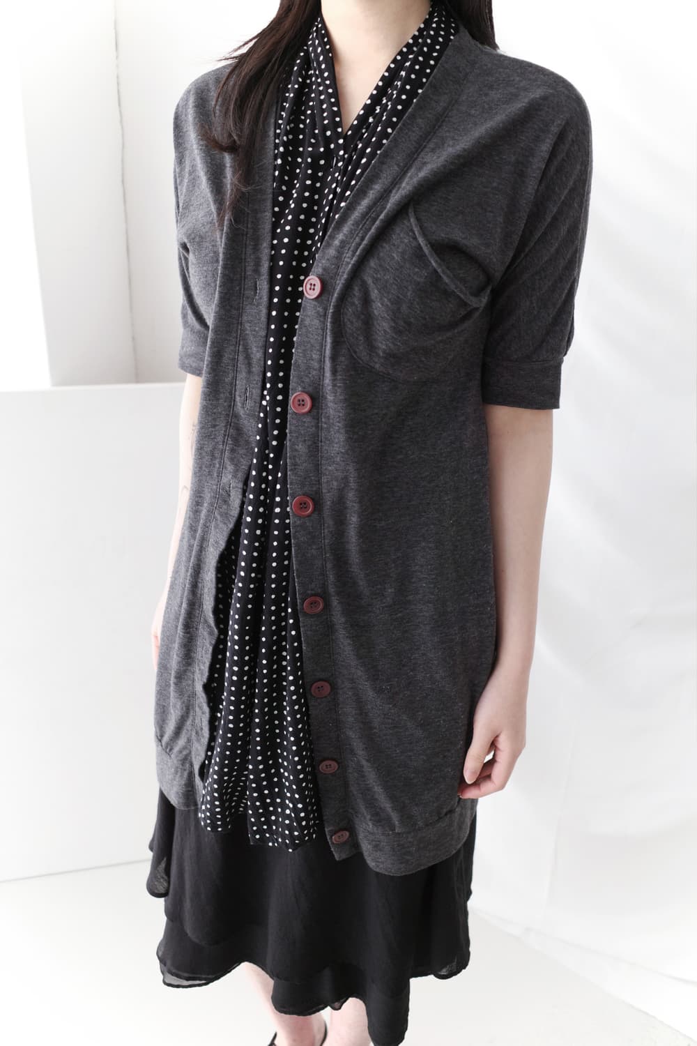 dot layered half cardigun 상품이미지5