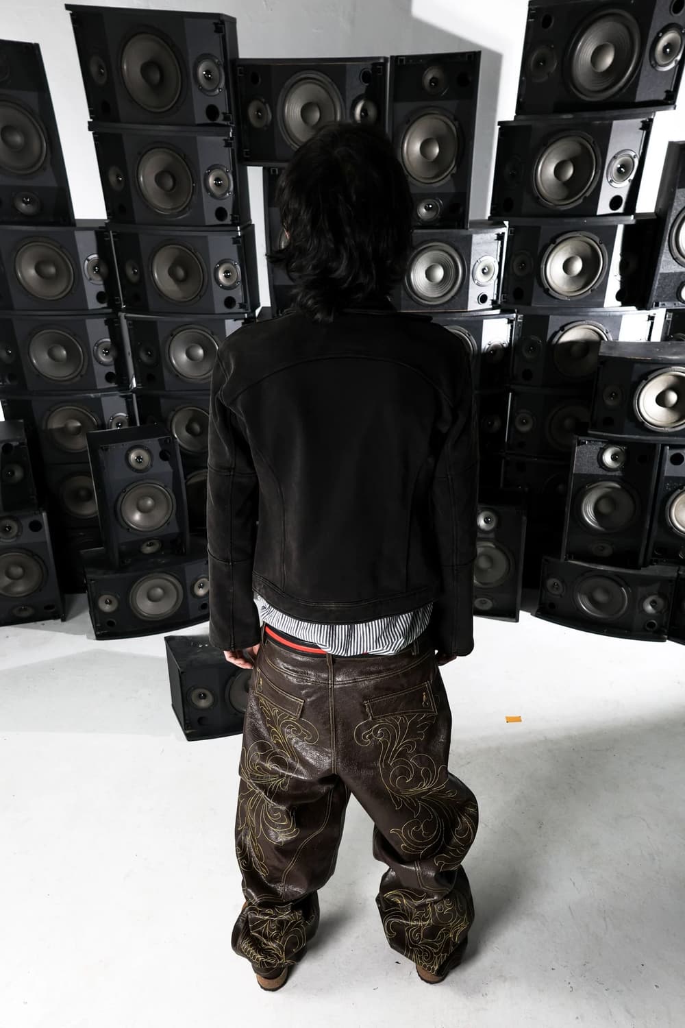 Skull Embroidery Straight Leather Pants 상품이미지7