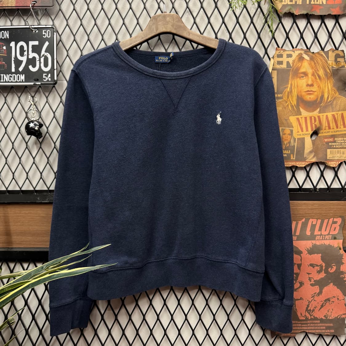 폴로 랄프로렌 크롭 스웻셔츠 화이트 포니 로고 포인트 네이비 상품이미지1