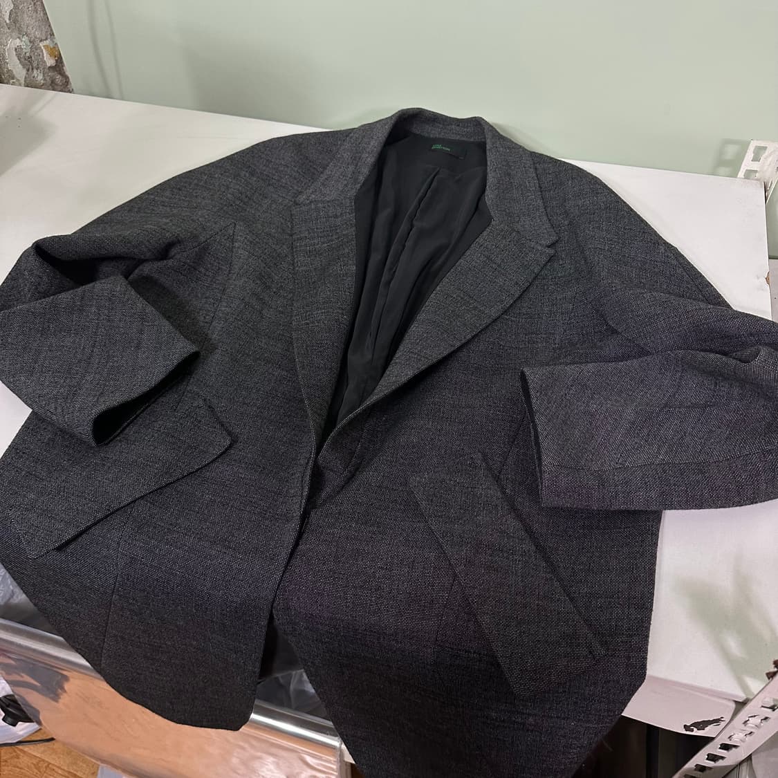 우먼L 유나이티드 베네통 진그레이 카라넥 하프블레이져 상품이미지1