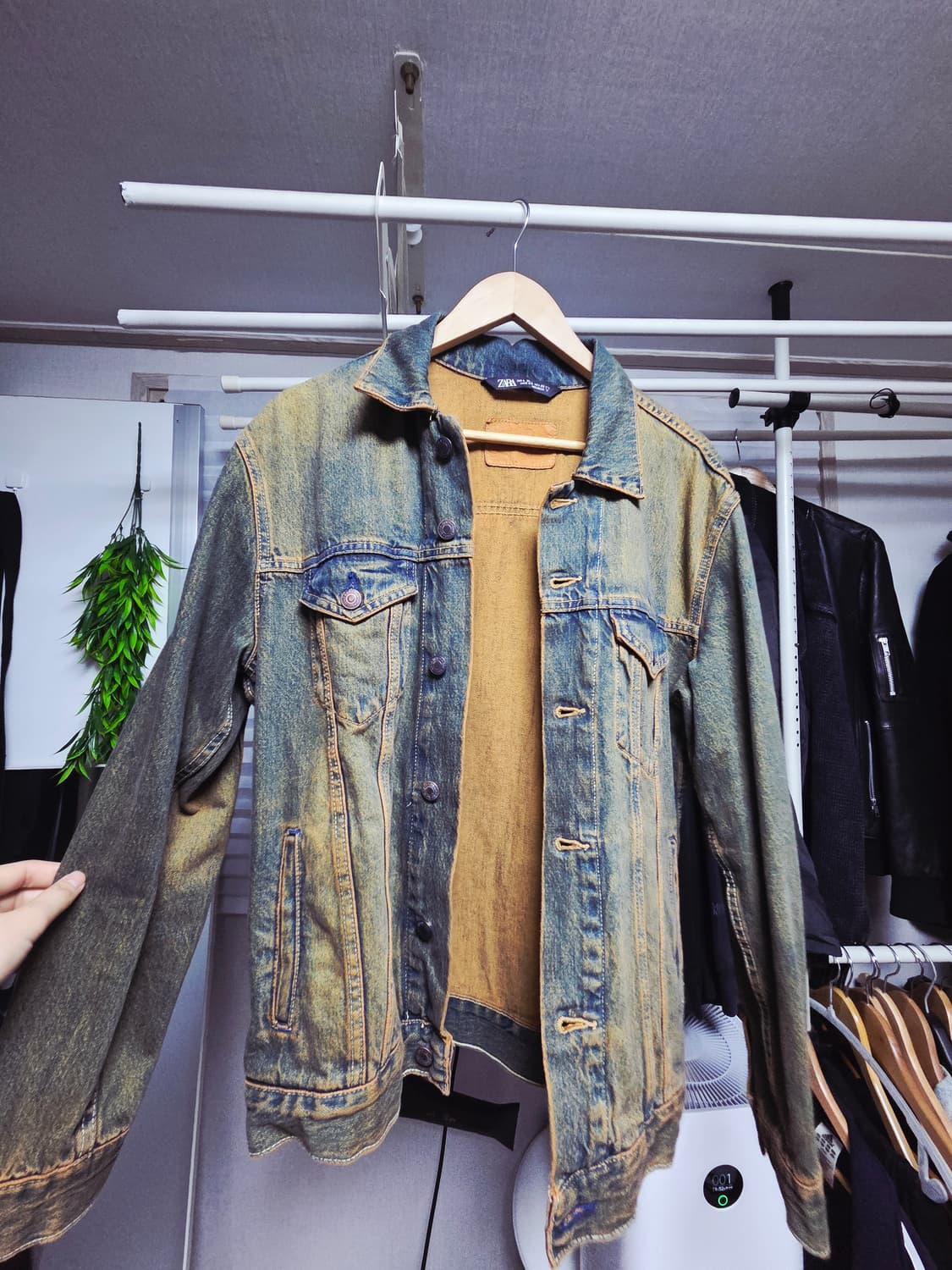 자라 오버다이 데님 점퍼 L 그린/블루 상품이미지3