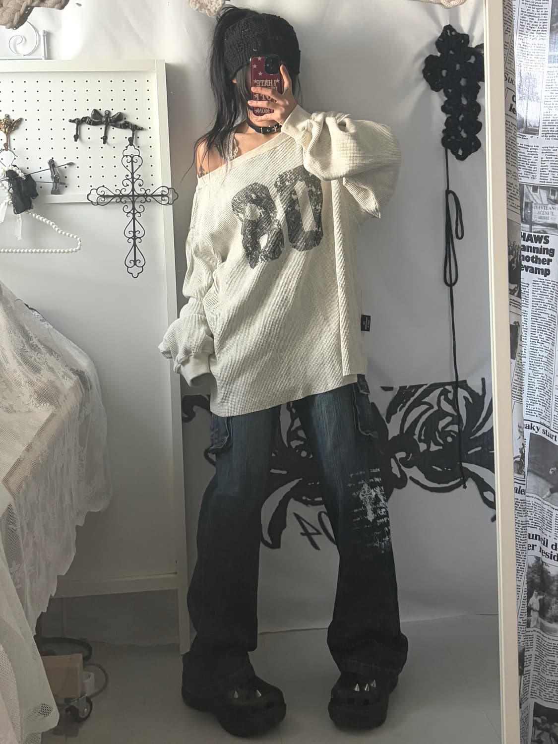 • Mysterious Hotel Waffle Off-Shoulder S 상품이미지3