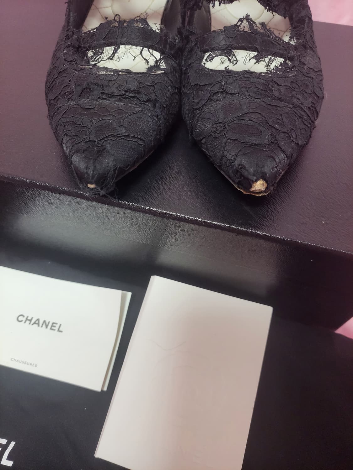 정품)급처상태양호!샤넬 로고 리본레이스 메리제인 스트랩 플랫슈즈 공주구두 상품이미지8