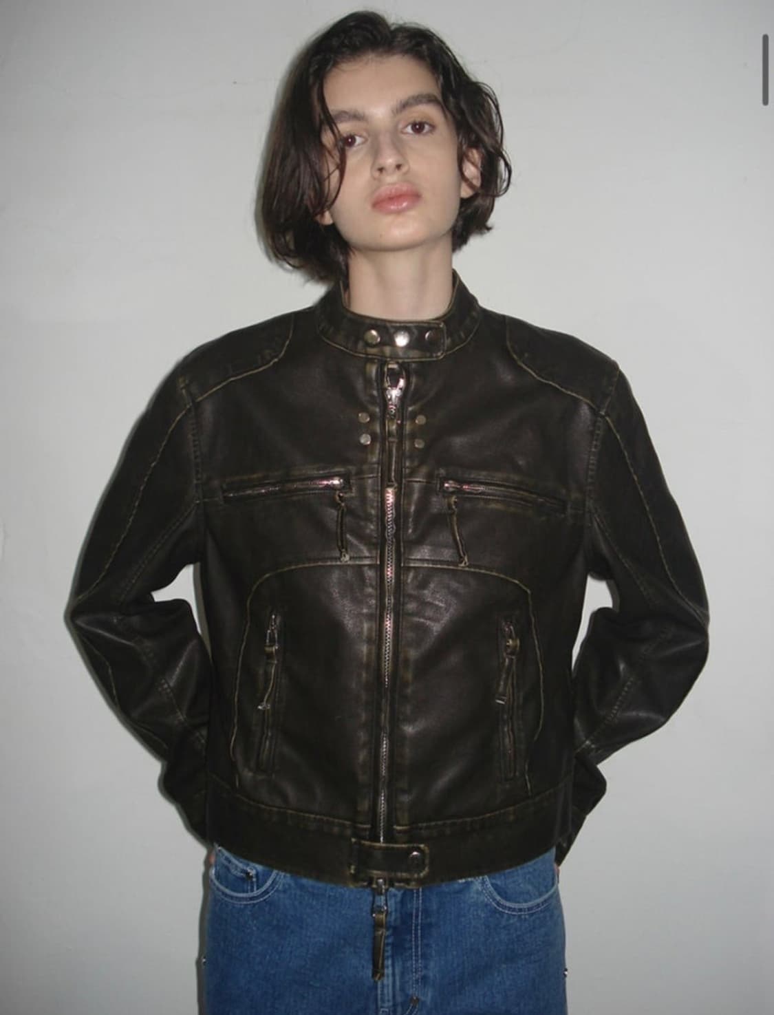 파르티멘토 워시드 레더 바이크 자켓 카키 브라운 M 상품이미지1