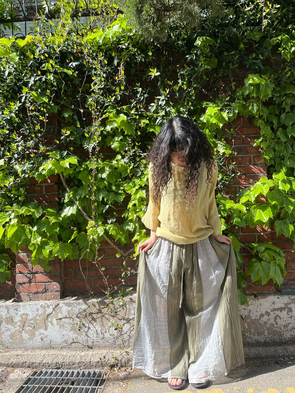 빈티지 카키 와이드 스커트 팬츠 상품이미지1