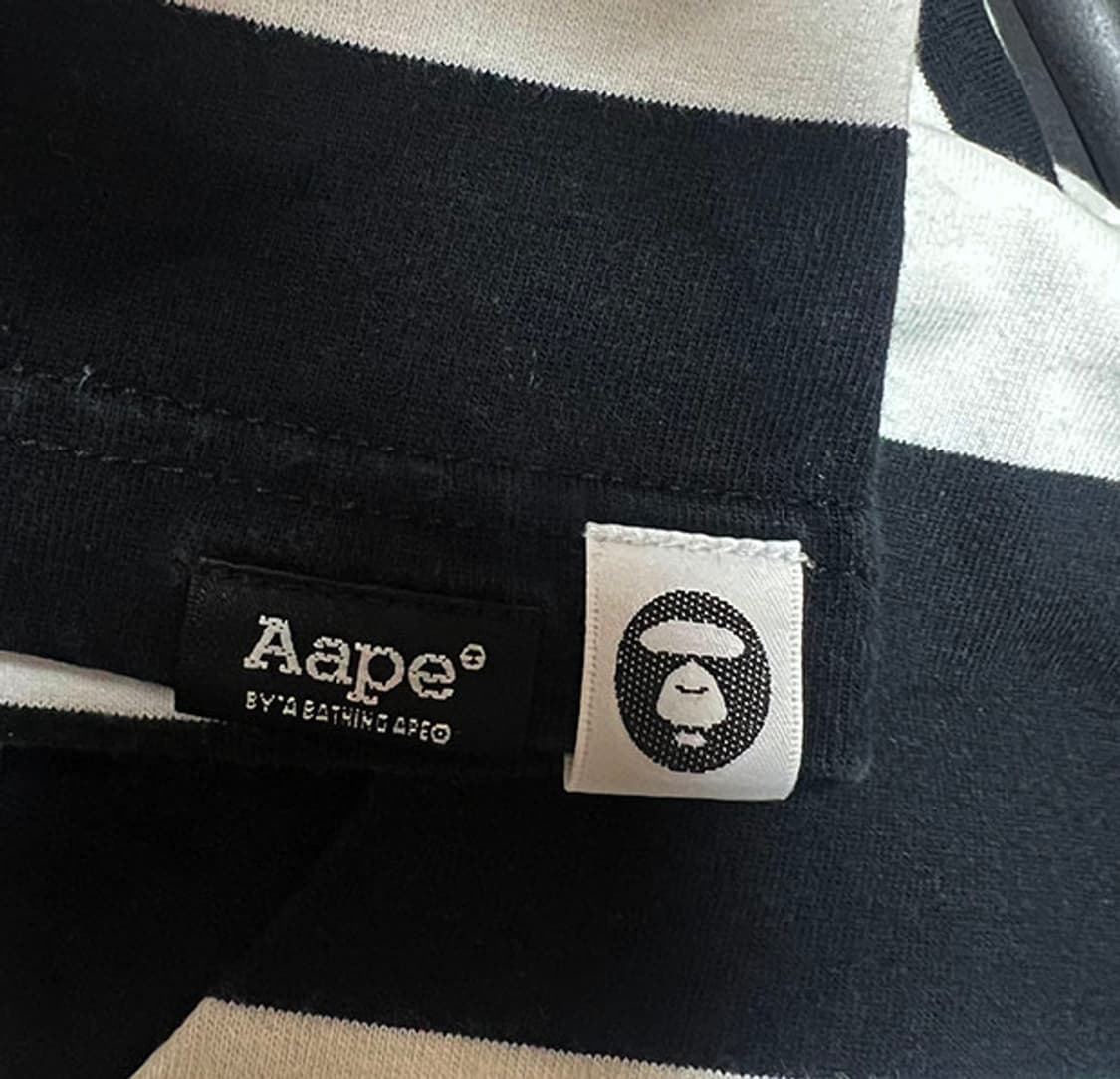 AAPE 에이프 스트라이프 원 포인트 포켓 남자 반팔티 블랙 L 100 상품이미지6