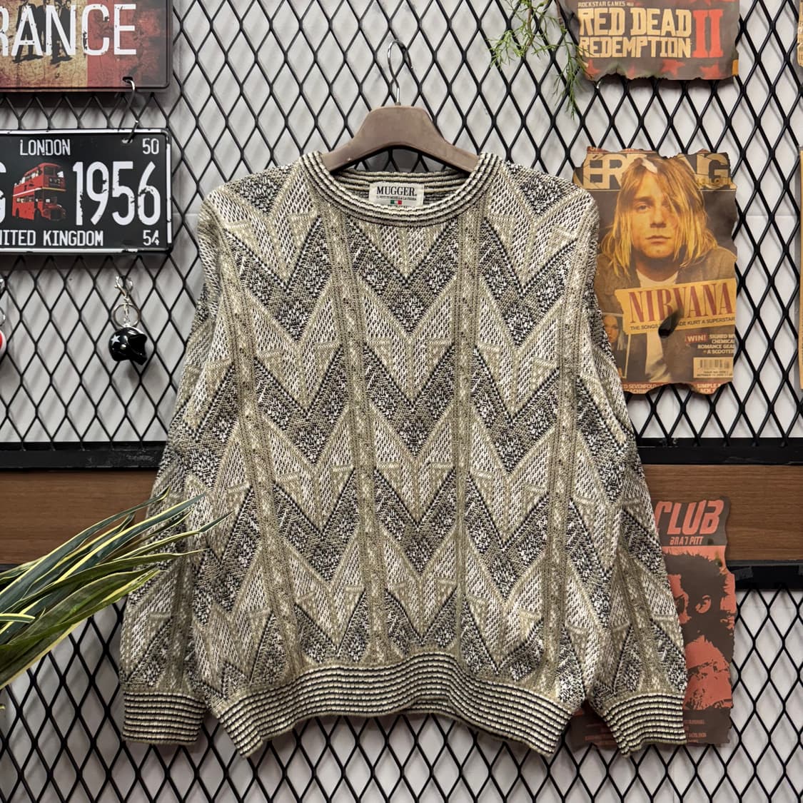 00s ITA VINTAGE 울 니트 화살표 패턴 올리브 브라운 상품이미지1