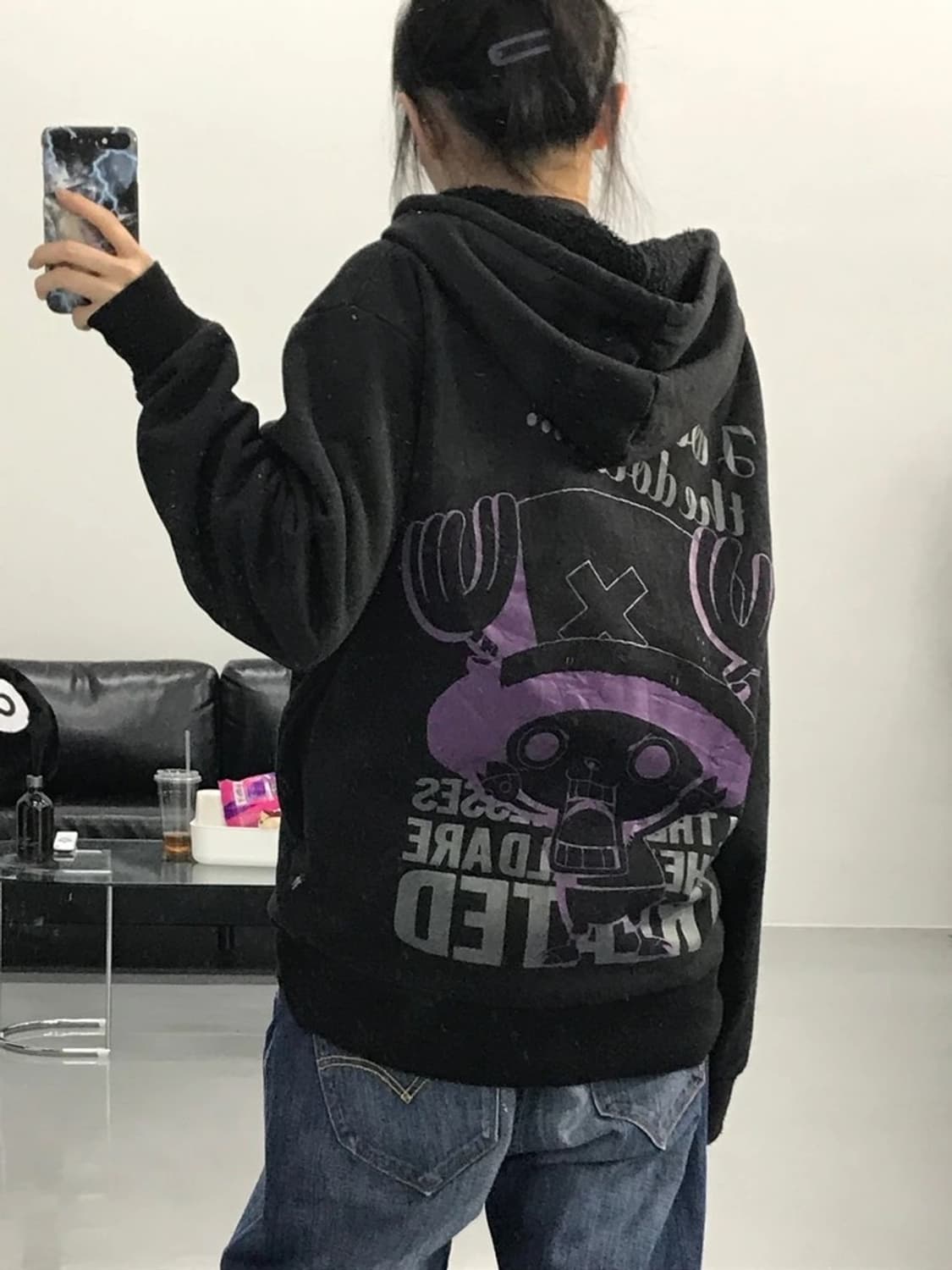 원피스 쵸파 디테일 블랙후드집업 상품이미지2