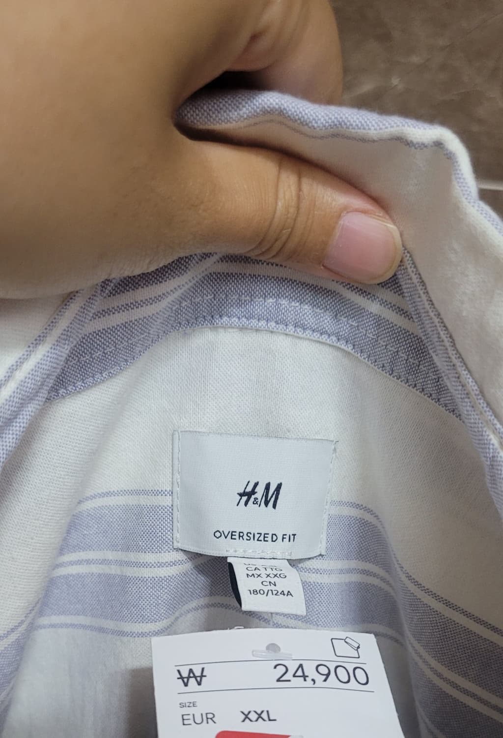 (남성3xl-4xl사이즈)H&M 오버사이즈핏 스트라이프 반팔셔츠 상품이미지4
