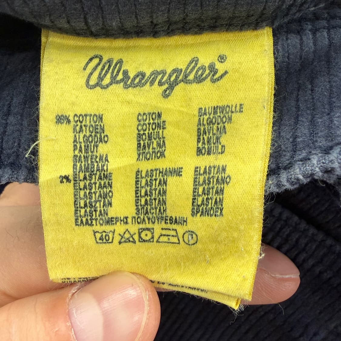 Wrangler 코듀로이 워크팬츠 양각버튼 가죽패치 W스티치 디테일 블루 상품이미지7