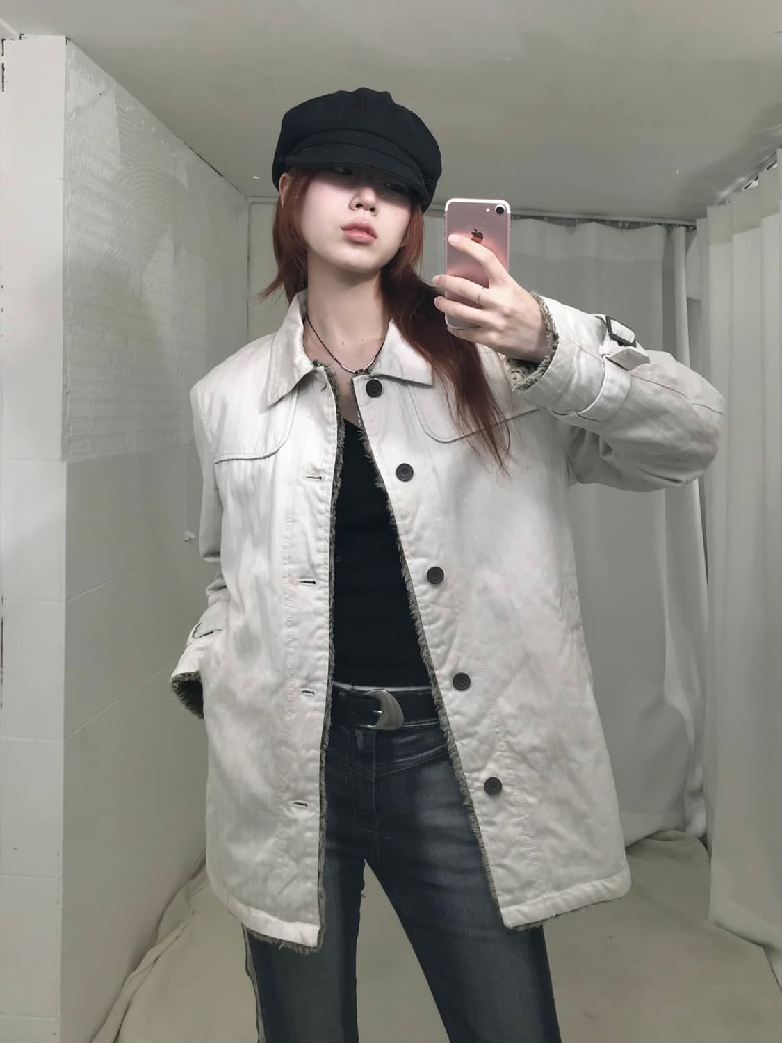 빈티지 화이트 퍼 버튼 자켓 상품이미지2