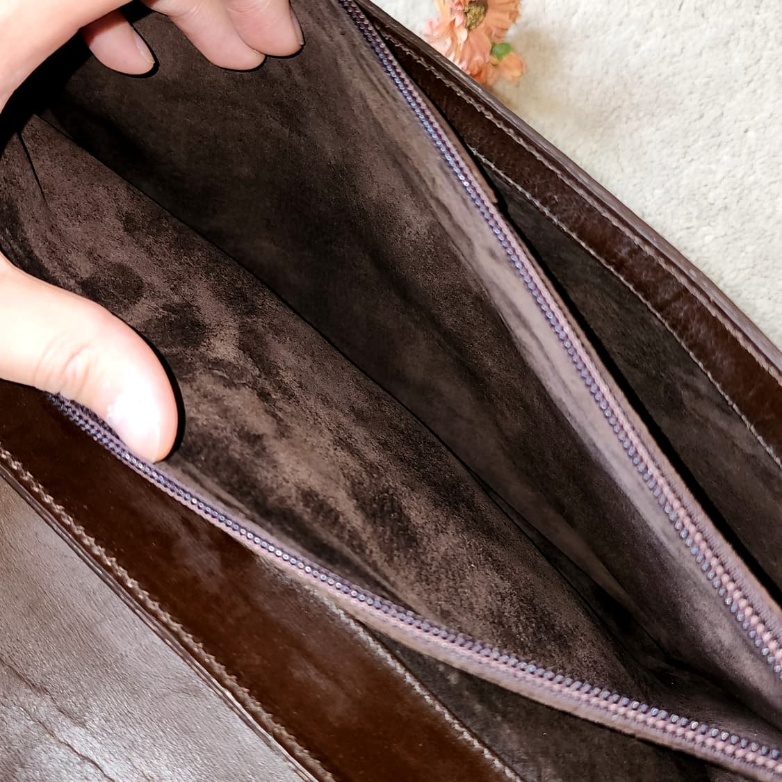 90s 트루사르디 가죽 클러치백 다크브라운 헤비레더 메탈 버클 상품이미지9