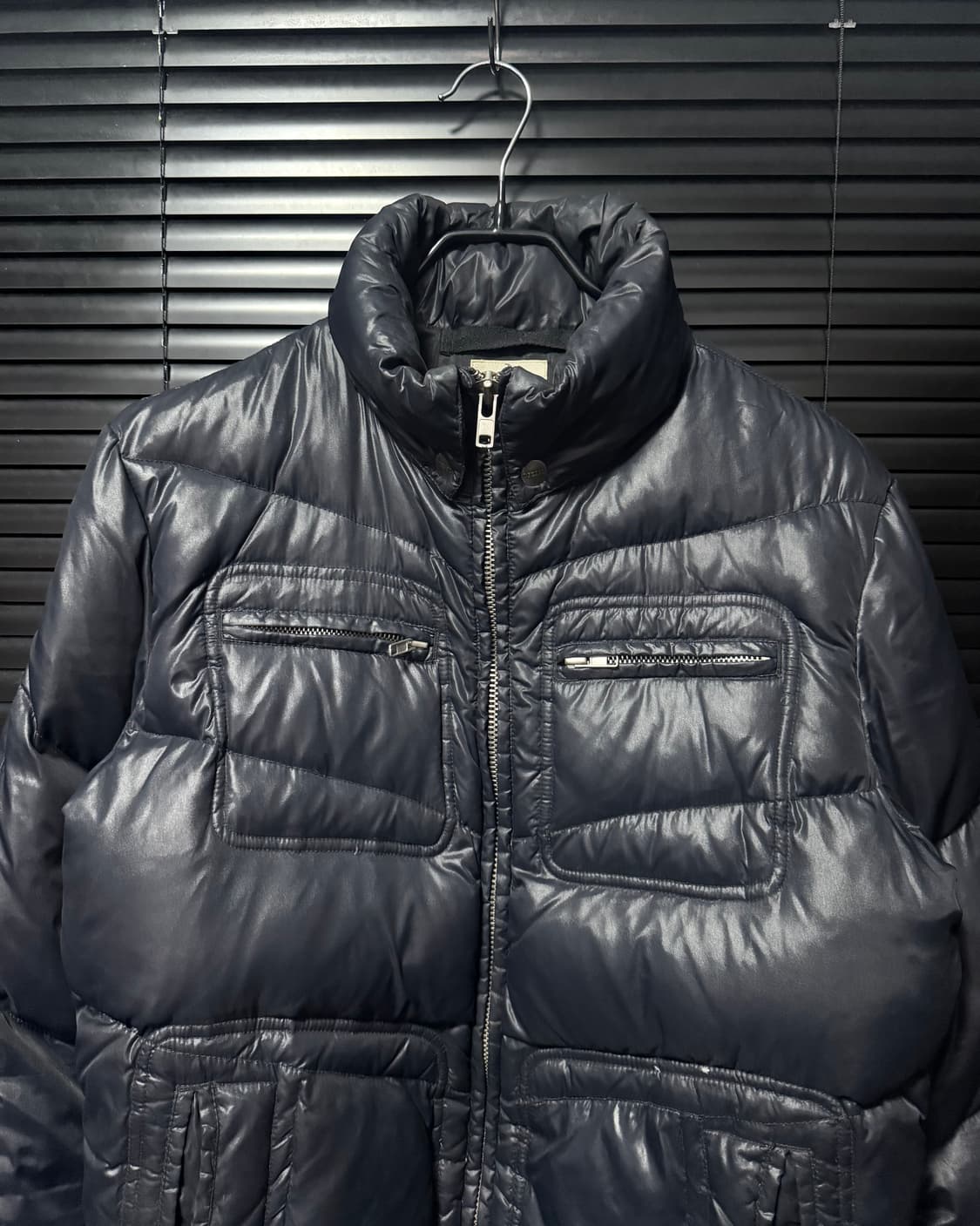 디젤 나일론 다크 네이비 남색 바이커 지퍼 덕다운 오리털 패딩 고스 펑크 상품이미지3