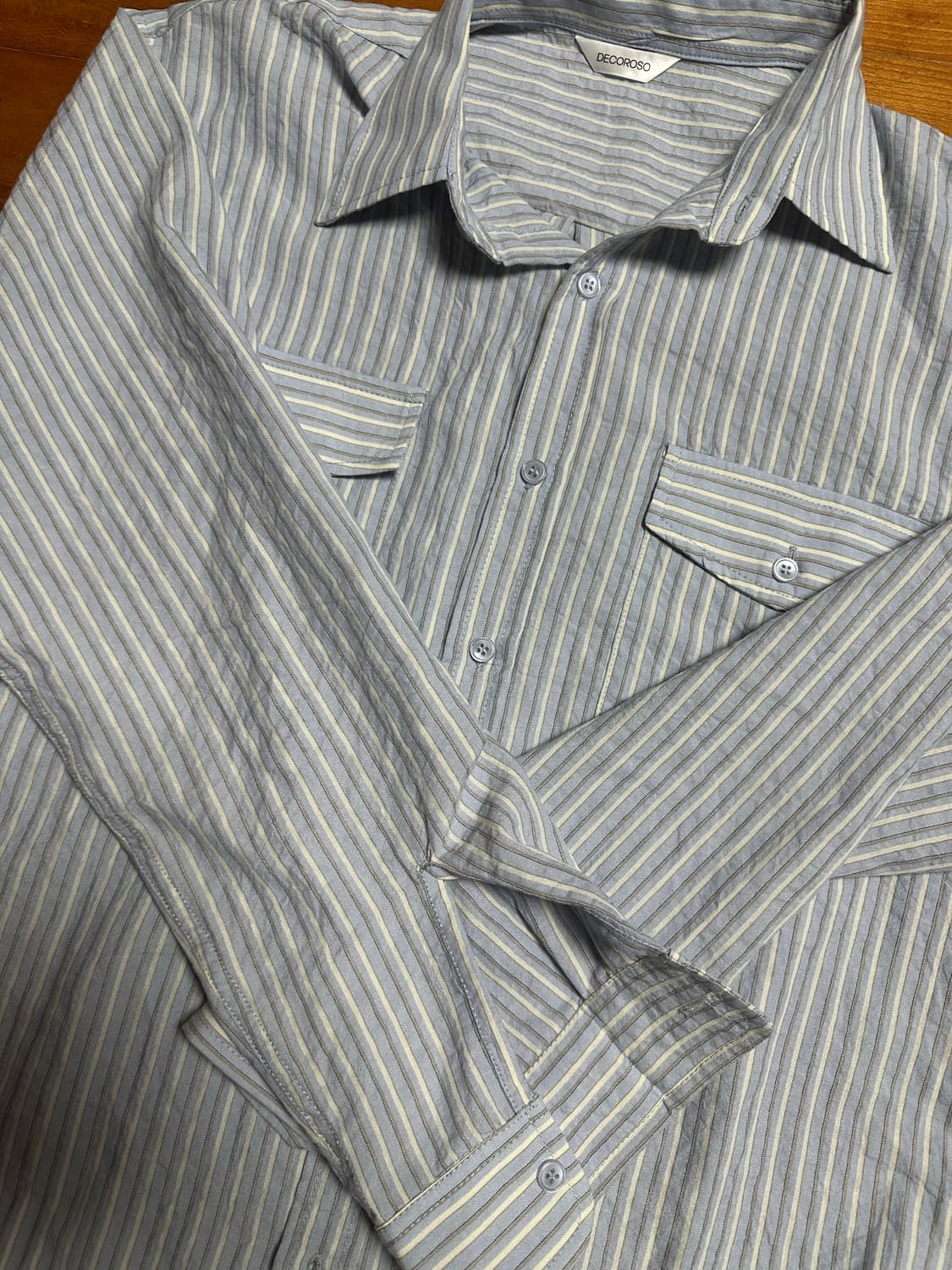 데꼬로소 멀티 스트라이프 포켓 셔츠 [애쉬 블루] 상품이미지2