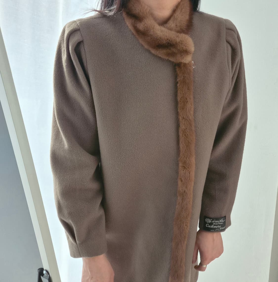 이태리 브라운 캐시미어 밍크퍼 트리밍 롱코트 상품이미지2