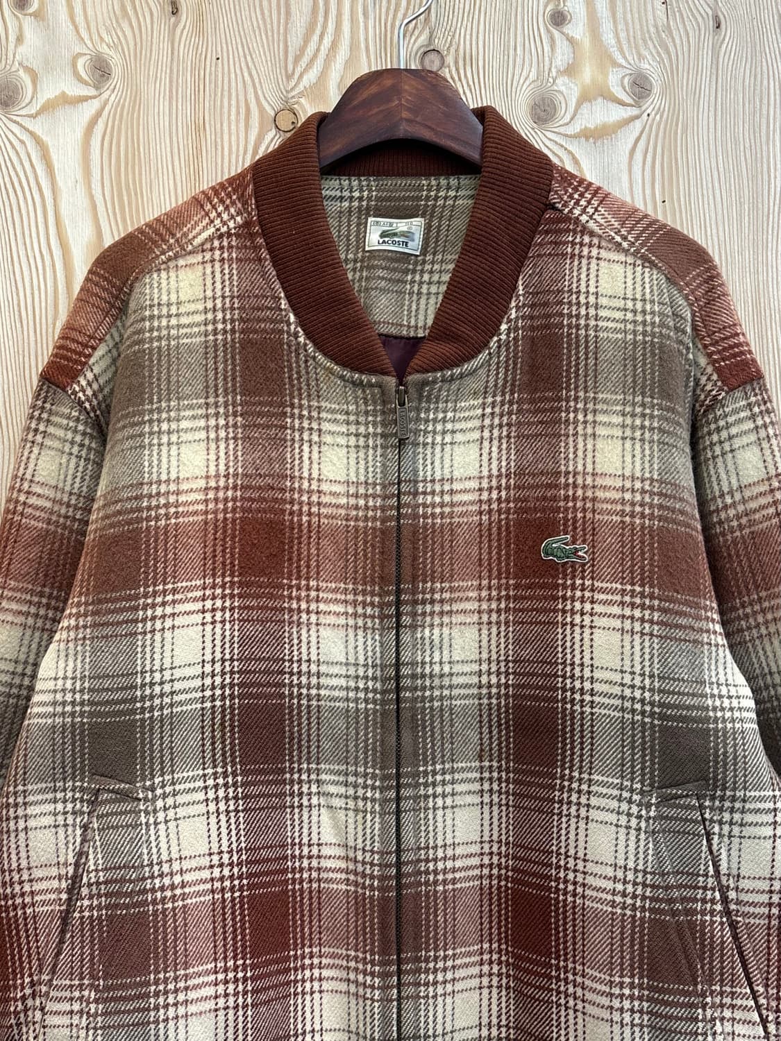 90s 라코스테 체크 모직 블루종 상품이미지2