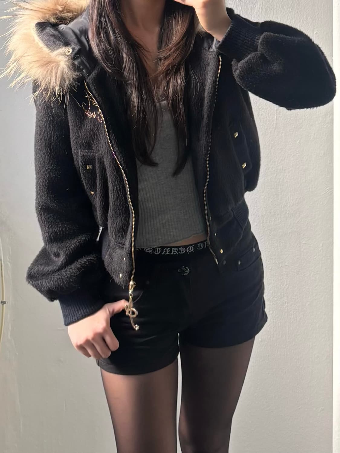 Vintage Cubic Fur Hood Zip-Up Jacket 상품이미지4