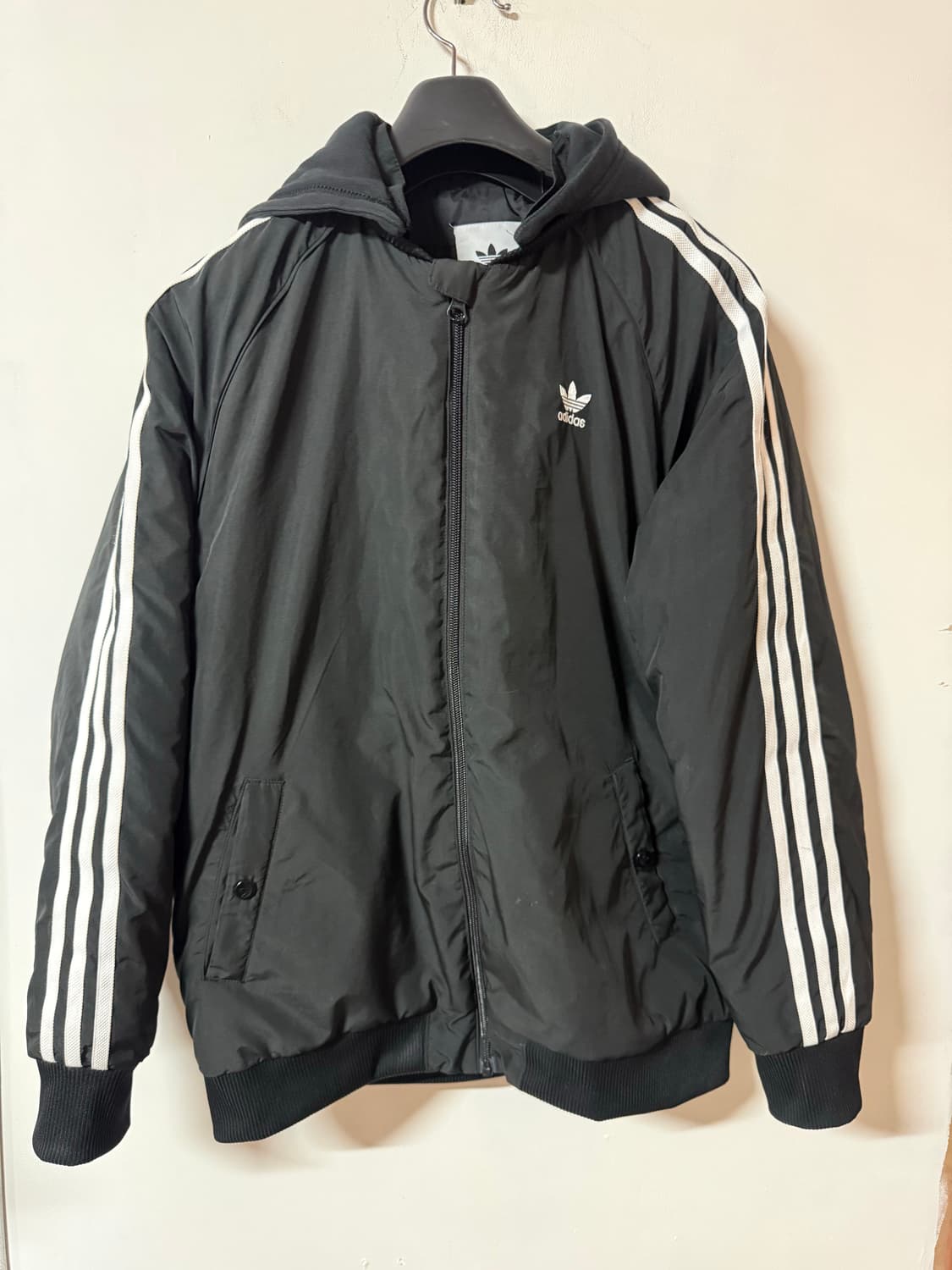 아디다스 봄버 후드 자켓 블랙 삼선 상품이미지4