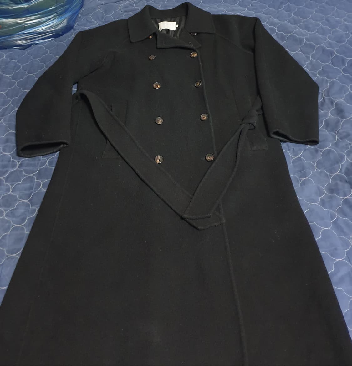 퓨어다 핸드메이드 더블버튼 퓨어뉴울100% 로브 롱코트 블랙 (M) 상품이미지1