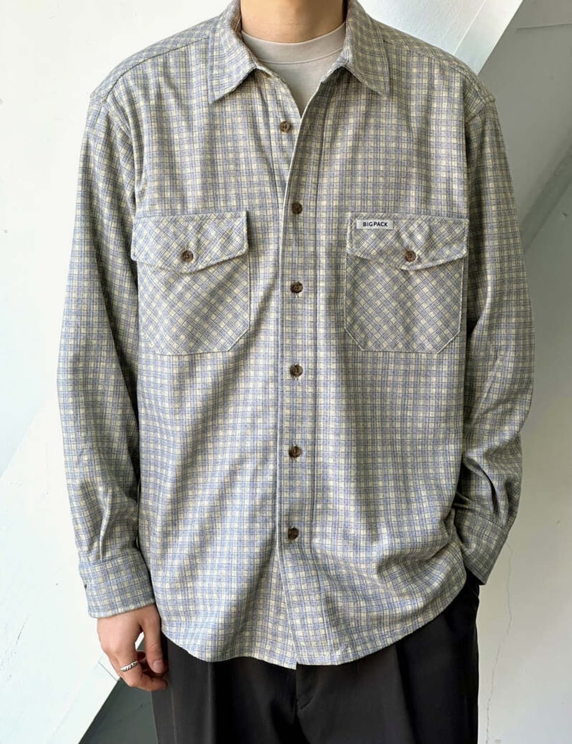 Poly nel woven check work shirt 상품이미지6