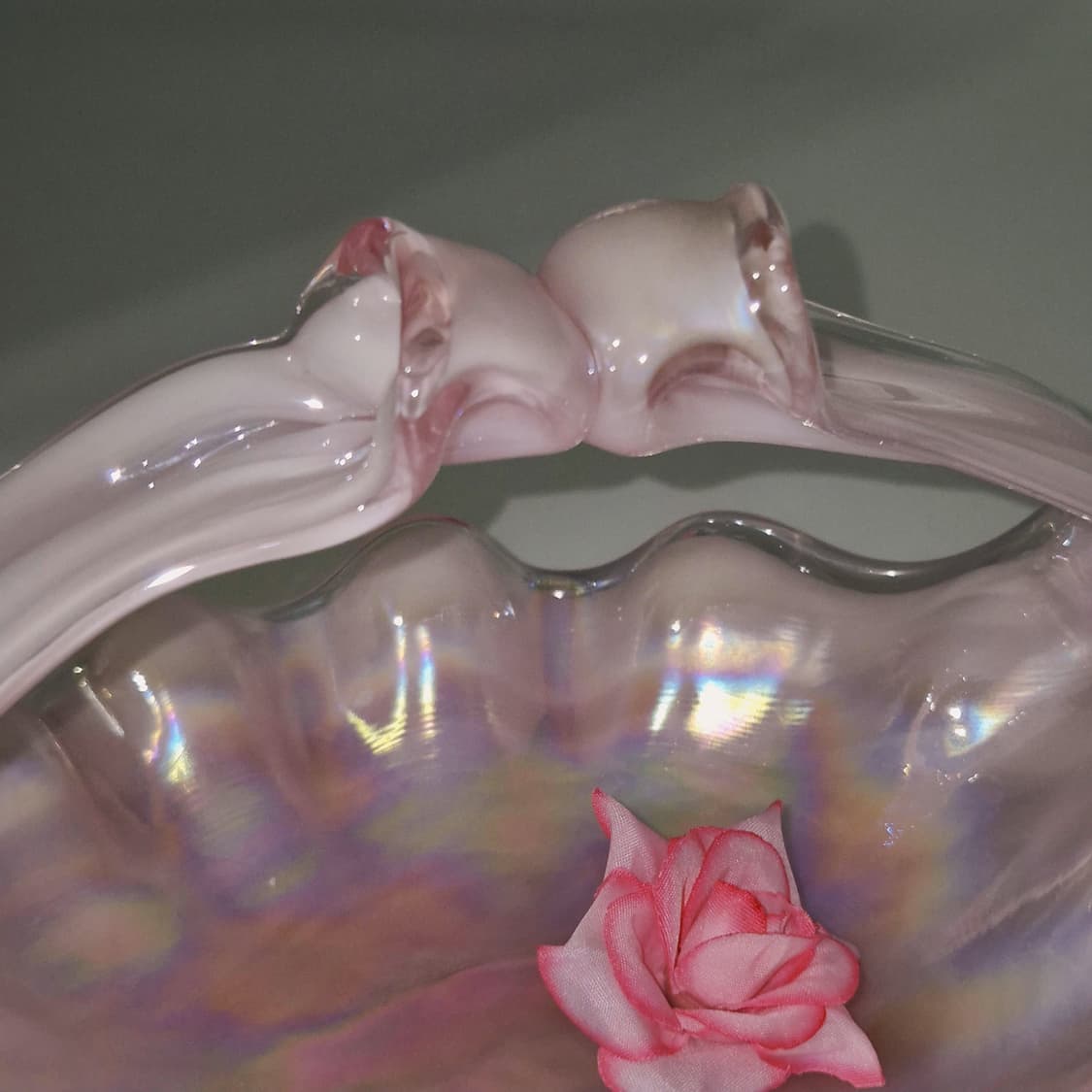 80s 쿠라타 핸드블로운 핑크 셸 리본 바구니 상품이미지8