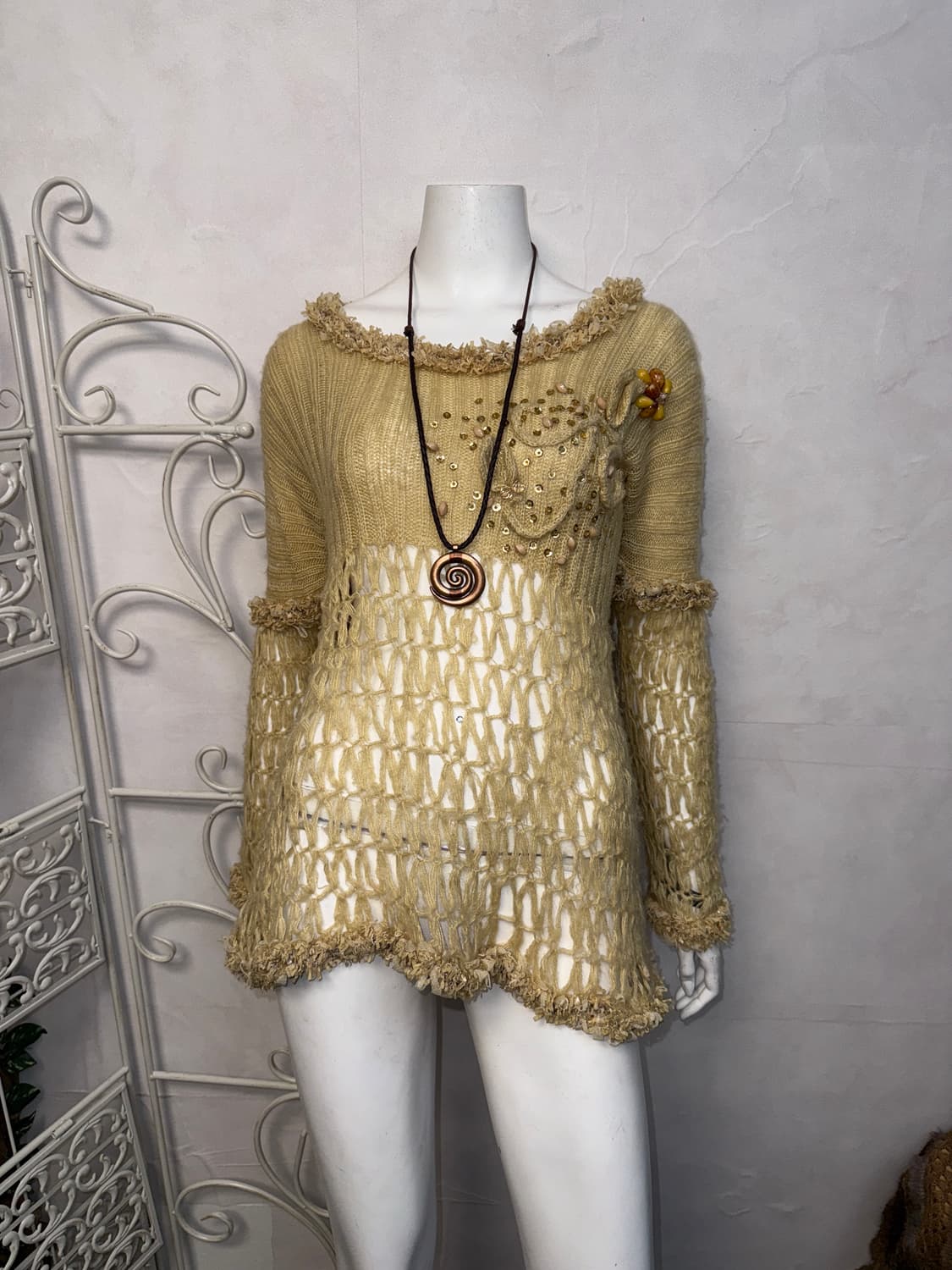 Beige grunge fairy beads detail knit 상품이미지2