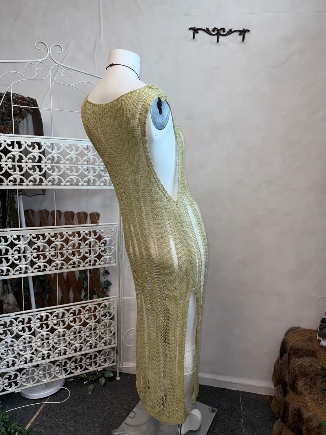 Mute olive grunge damage slit maxi ops 상품이미지3