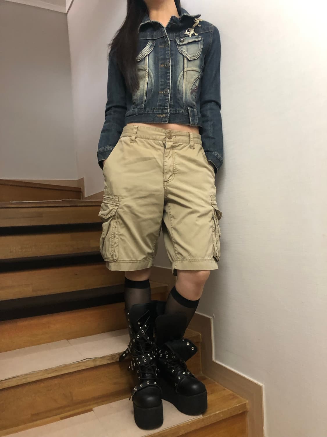빈티지 베이지 카고 버뮤다 팬츠 상품이미지2