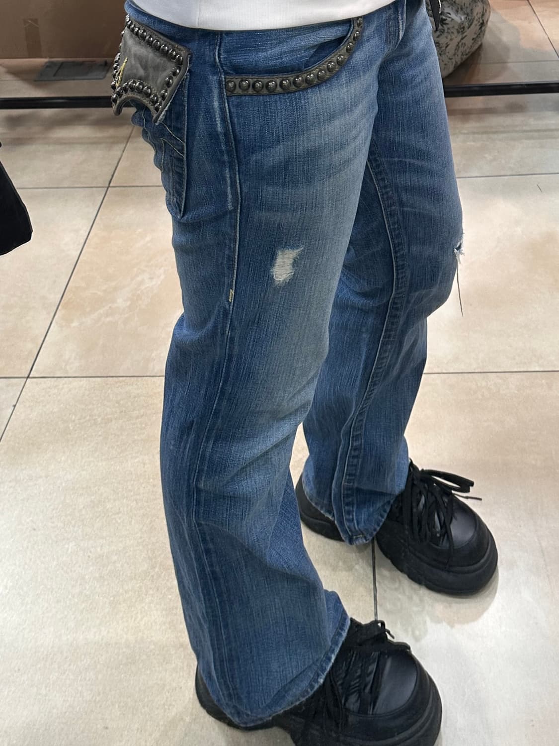 트루릴리전 빈티지 y2k 리벳포인트 로우라이즈 데님 상품이미지1