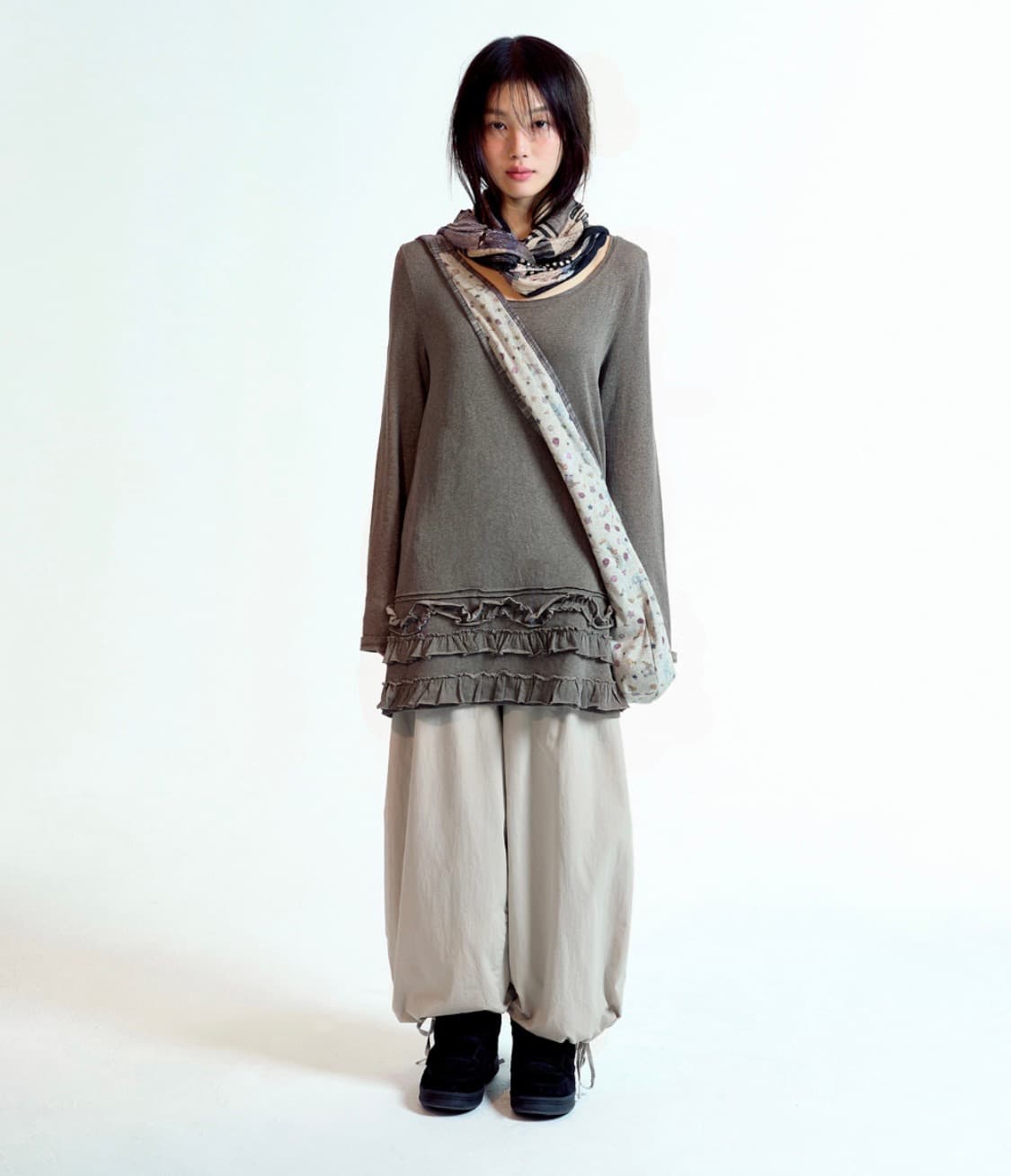 코이세이오 BOTTOM MULTIPLE FRILL DRESS BROWN 상품이미지3