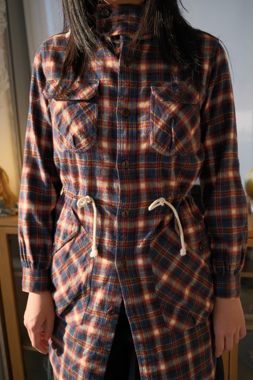 Flannel check long hood shirt 상품이미지1