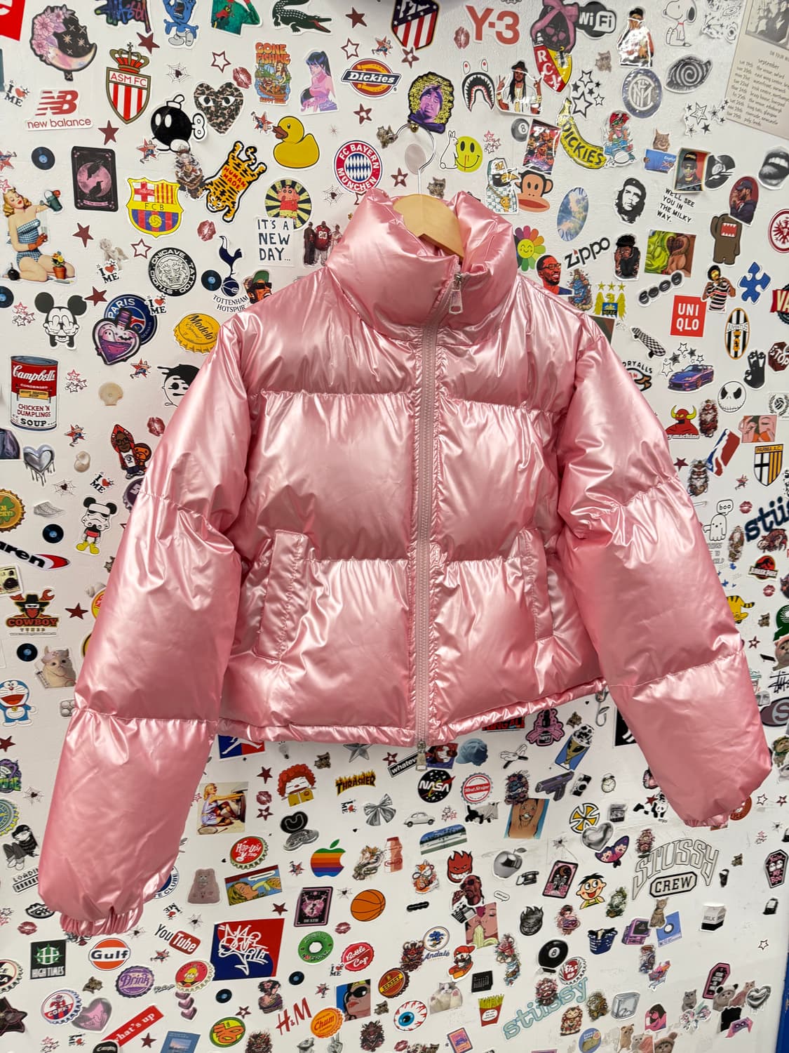 빈티지 유광 핑크 크롭 글로시 숏 패딩 상품이미지3