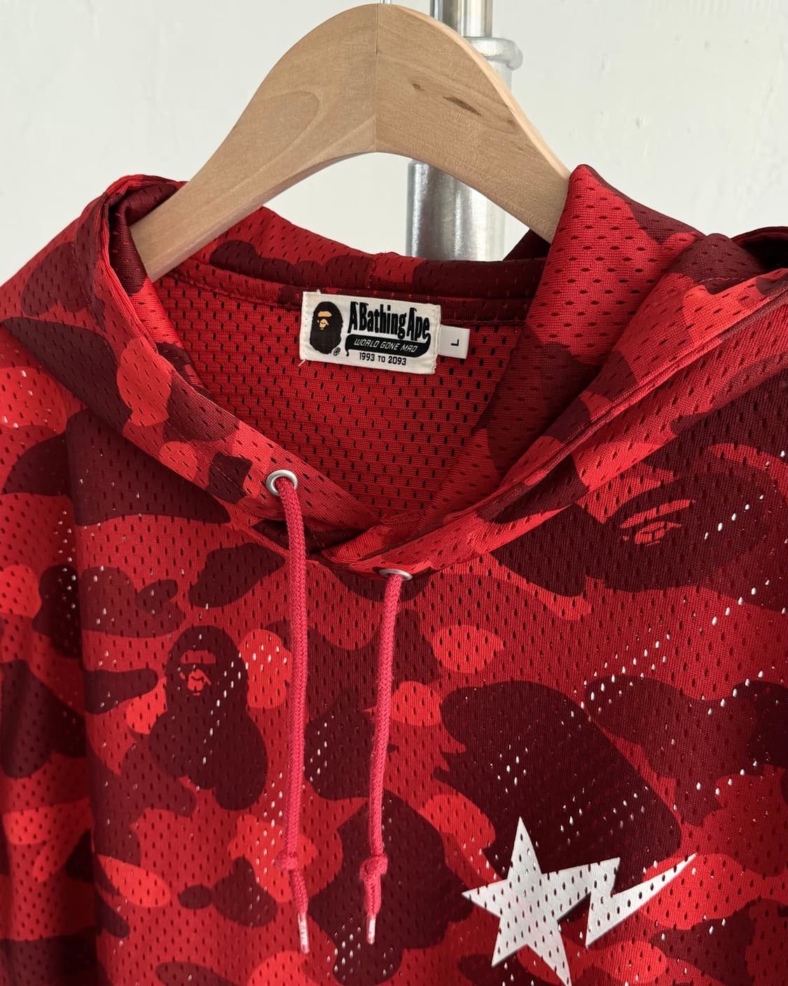 Bape 베이프 레드 카모 메쉬 후드티 상품이미지7