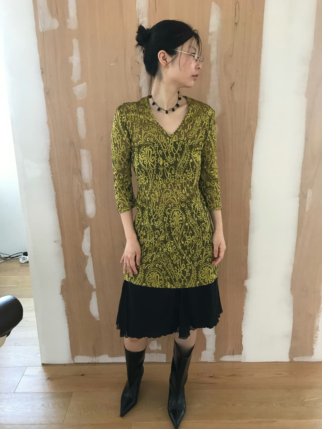 vintage pattern mesh one-piece 상품이미지1