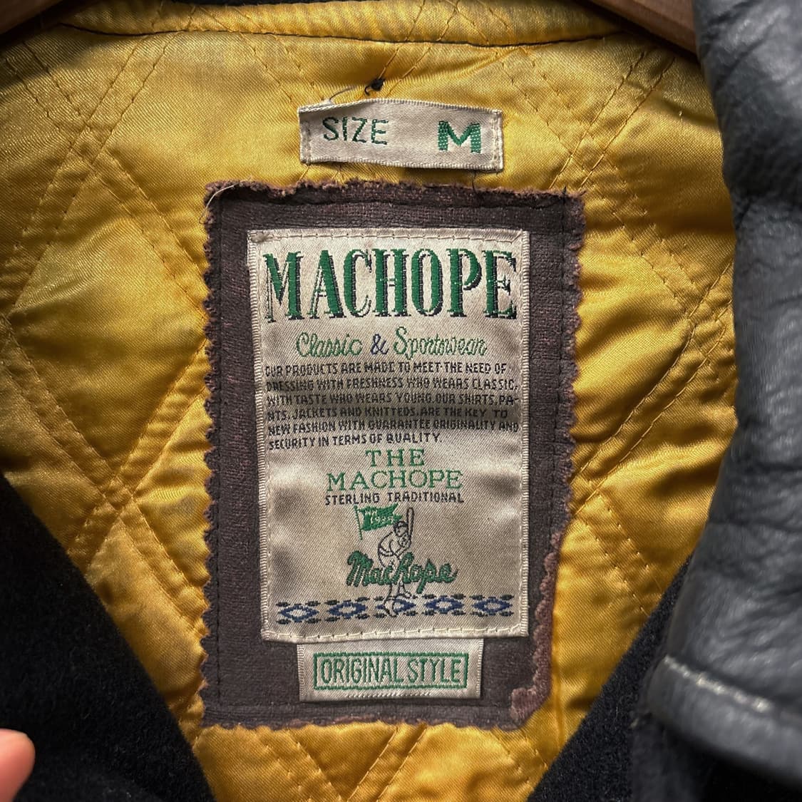 90s 맥호프 엠브로이드 패치워크 울 레더 바시티자켓 탈부착후드 N616 상품이미지9