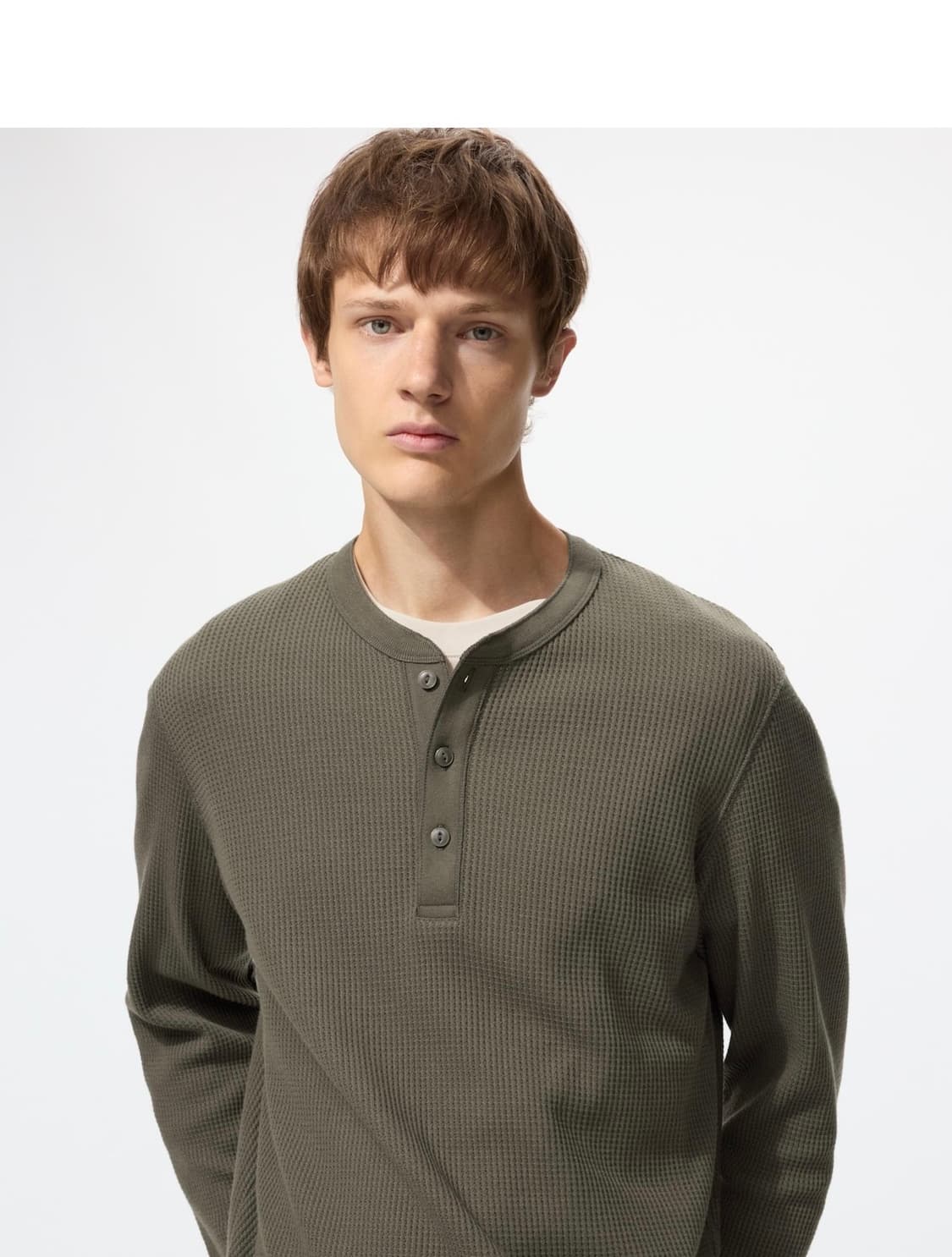 유니클로 와플 헨리넥 올리브 상품이미지1