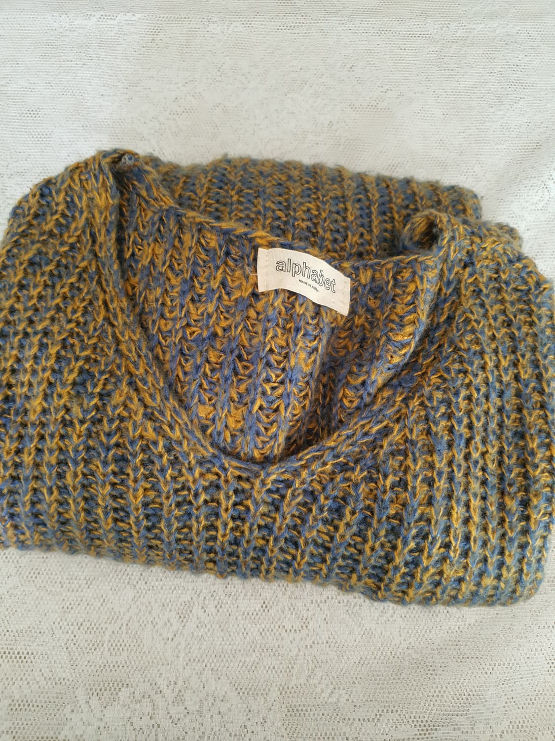 [빈티지] 오버핏 니트 스웨터 옐로우/블루 상품이미지6