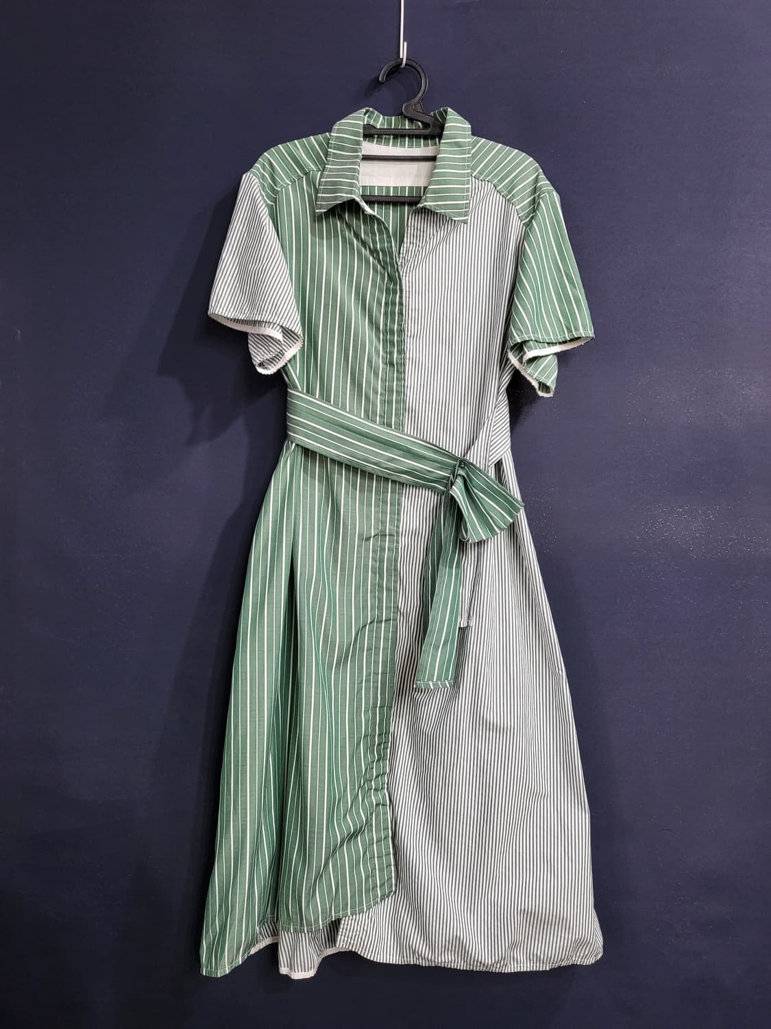 스트라이프 벨트 셔츠식 롱원피스 상품이미지1