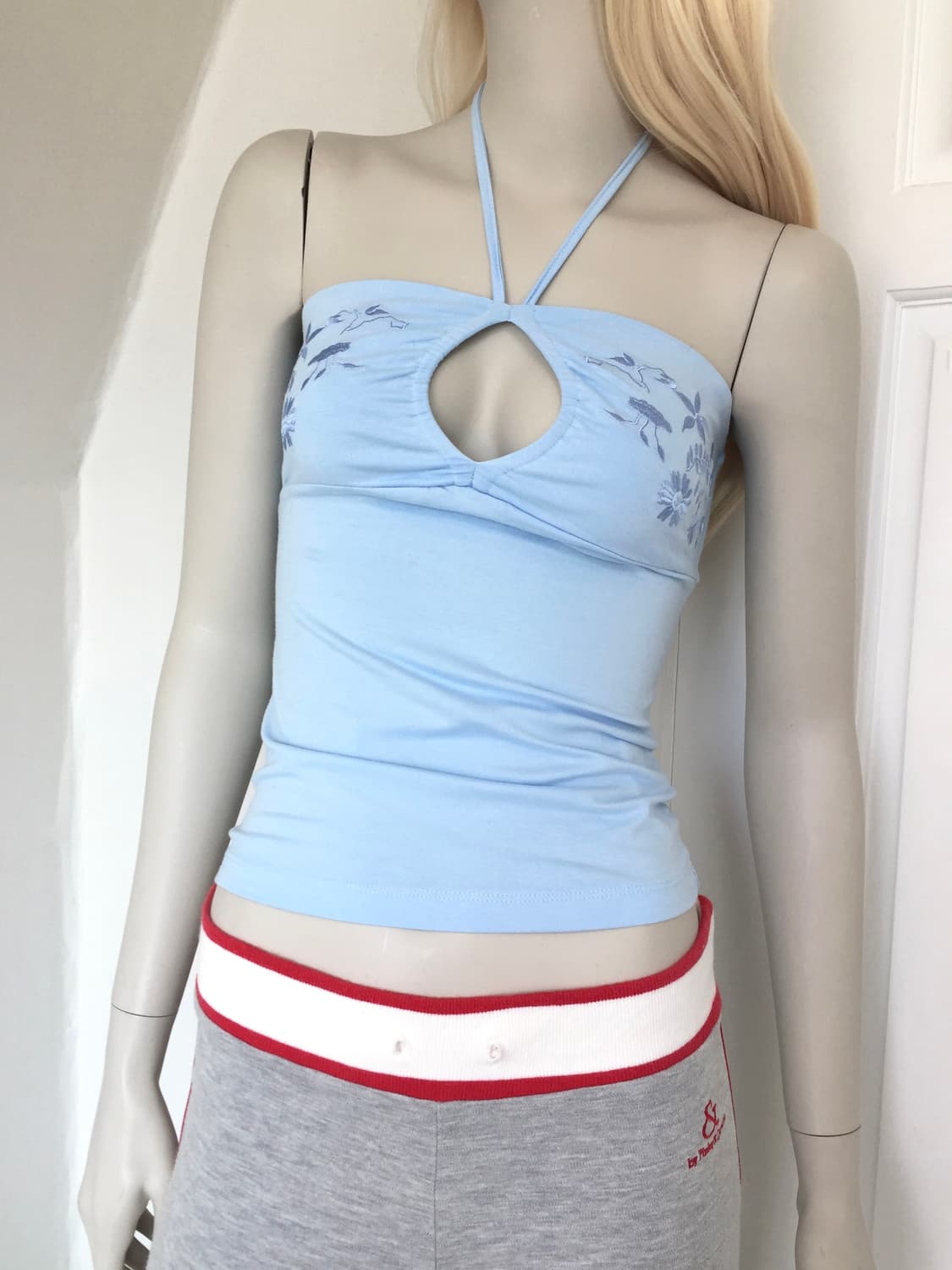 Guess Babyblue Embroidered Halter Top 상품이미지2