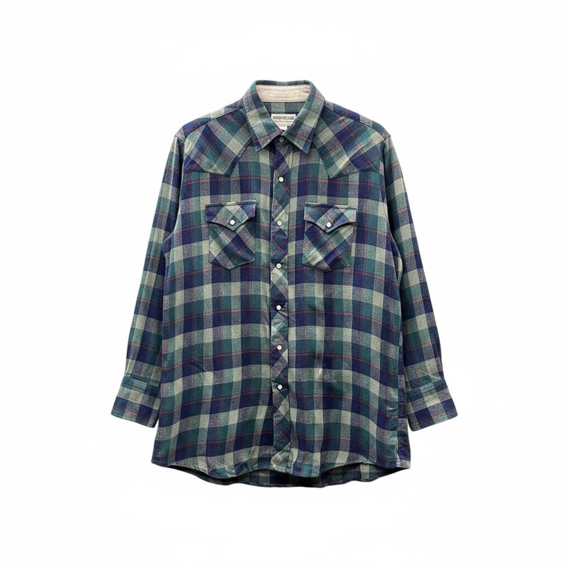 KR VINTAGE 울 체크 셔츠 웨스턴 스냅버튼 디테일 그린 상품이미지1
