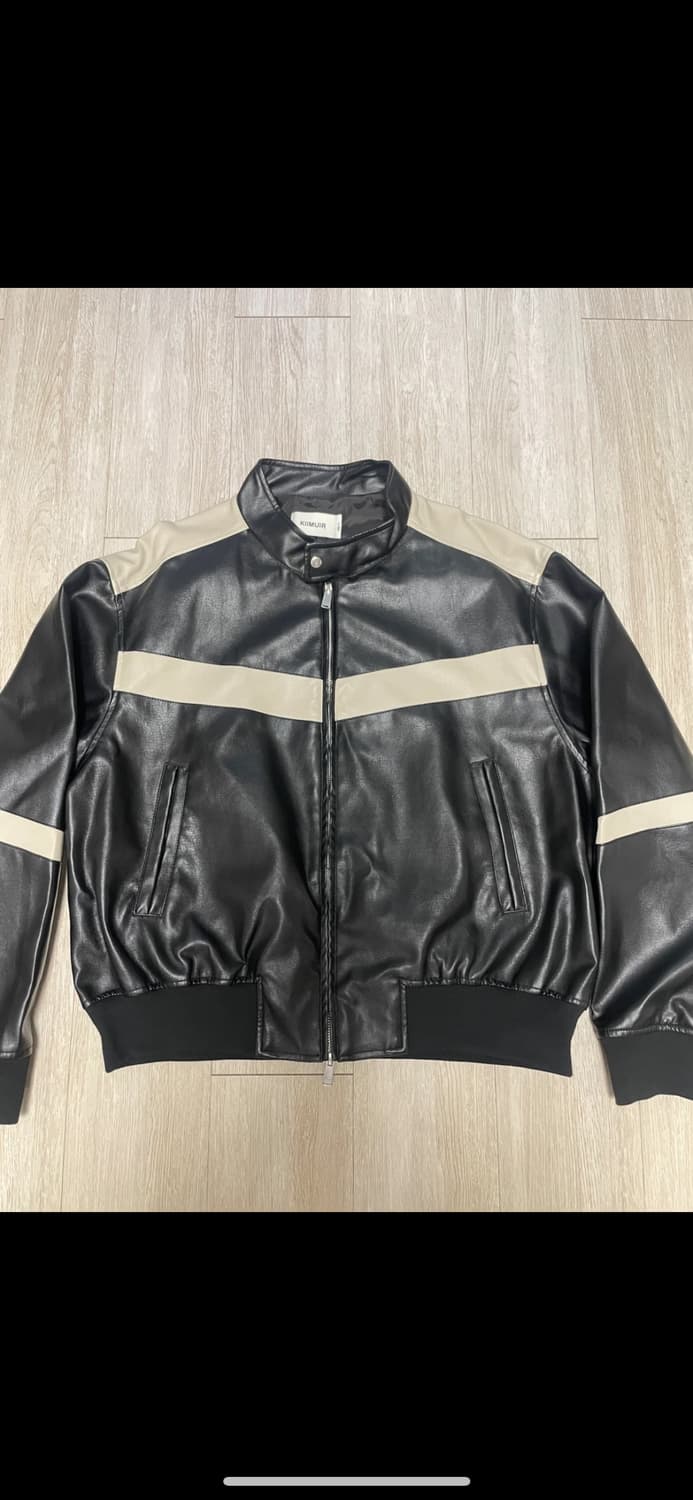 키뮤어 레더 배색 바이커 자켓L 상품이미지1