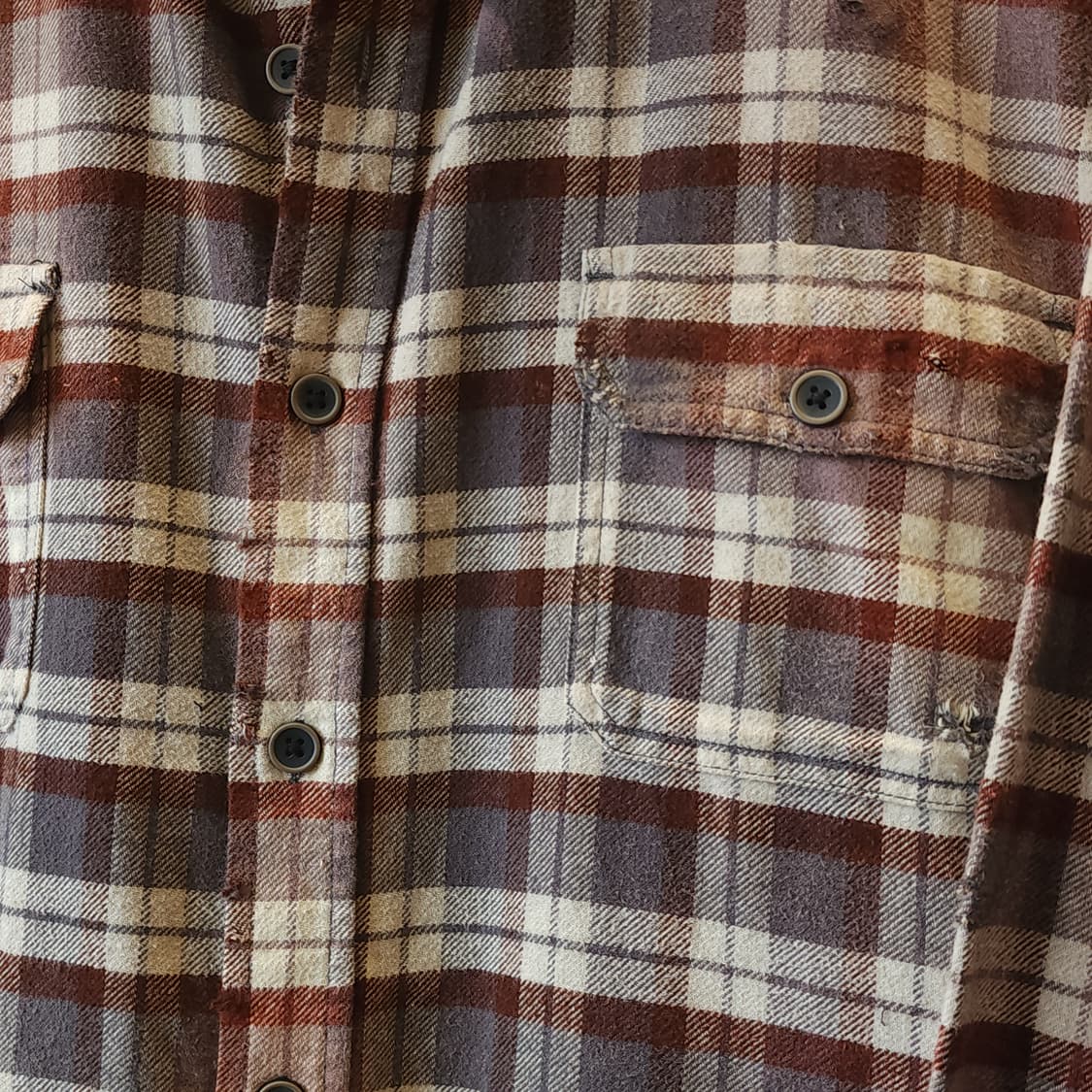 90s 빈티지 체크셔츠 헤비 플란넬 워크셔츠 썬페이딩 브라운 xl 상품이미지6