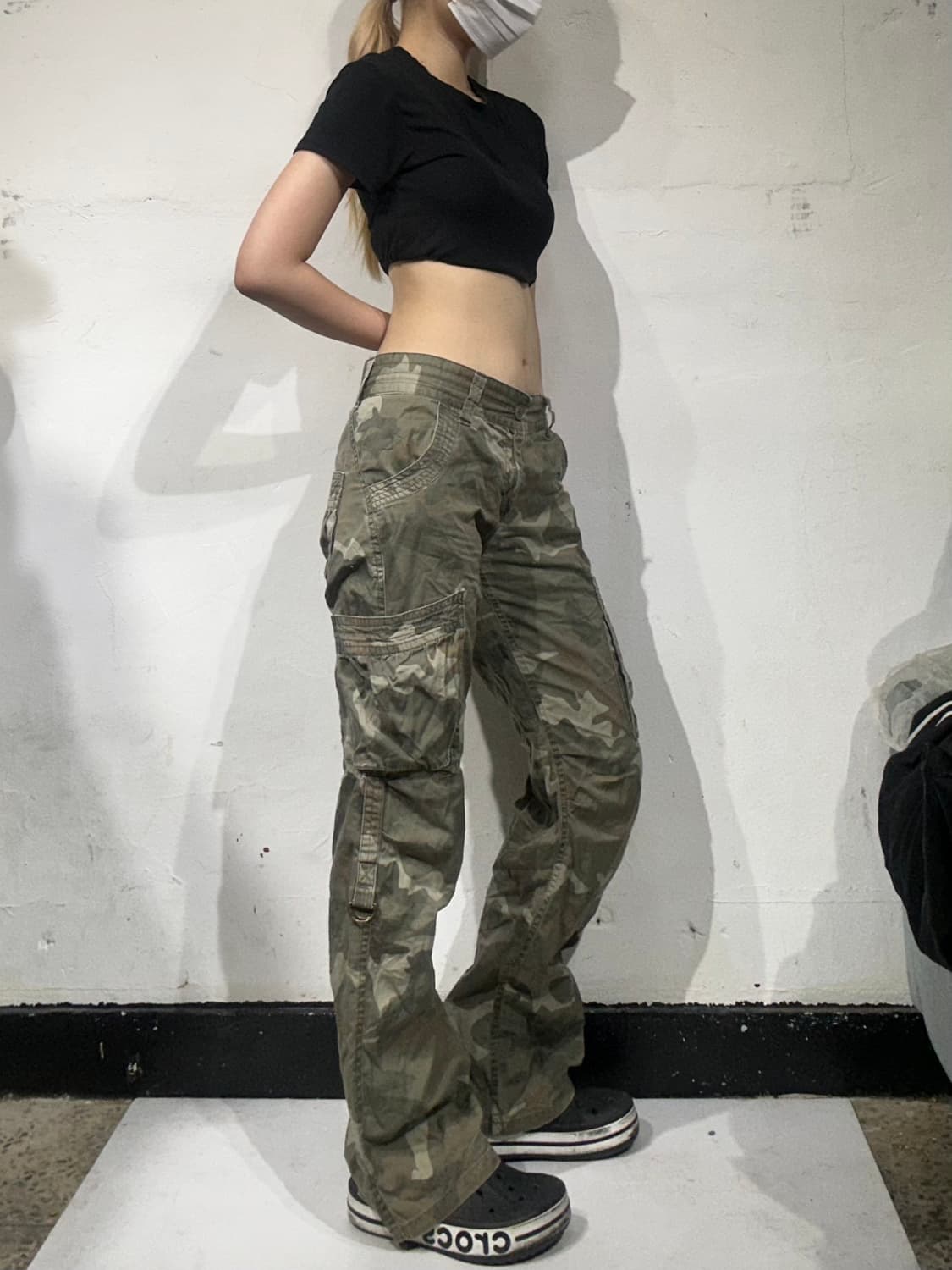 일본 빈티지 카키 카모 와이드 카고 팬츠 M 상품이미지1