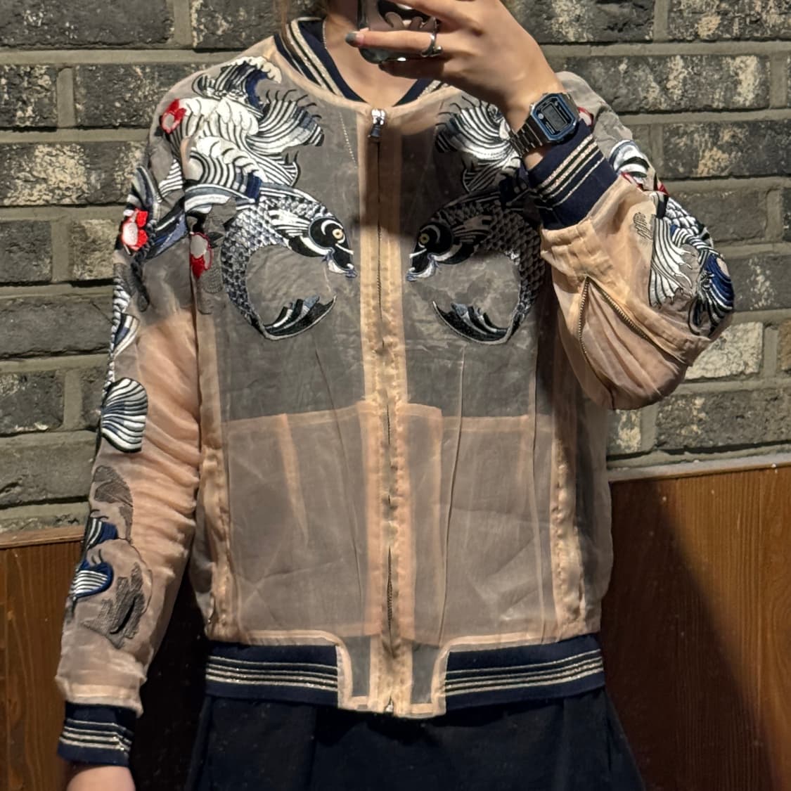 M) 잉어 자수 시스루 스카잔 집업 자켓 상품이미지9