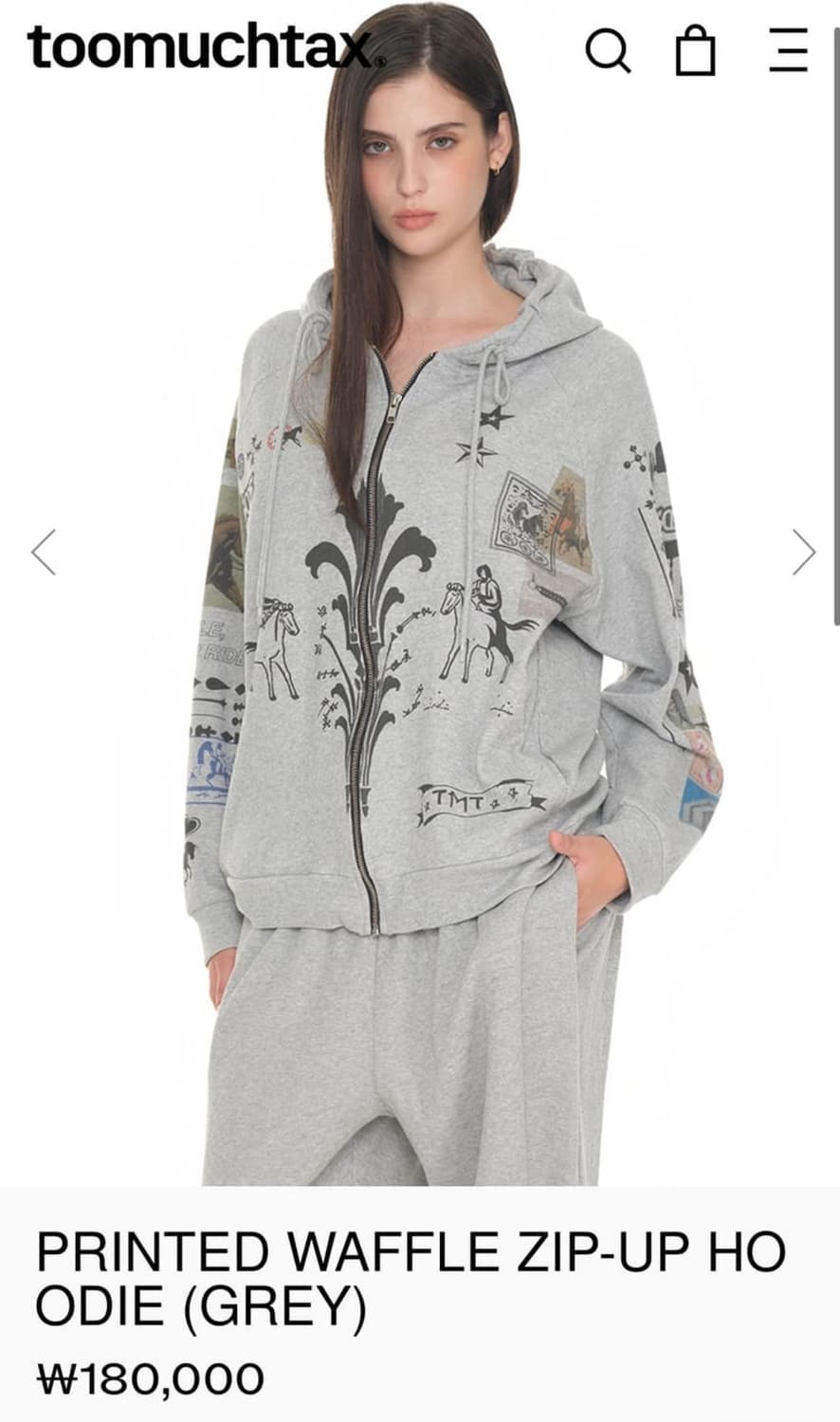 TOOMUCHTAX PRINTED WAFFLE ZIP-UP HOODIE 상품이미지1