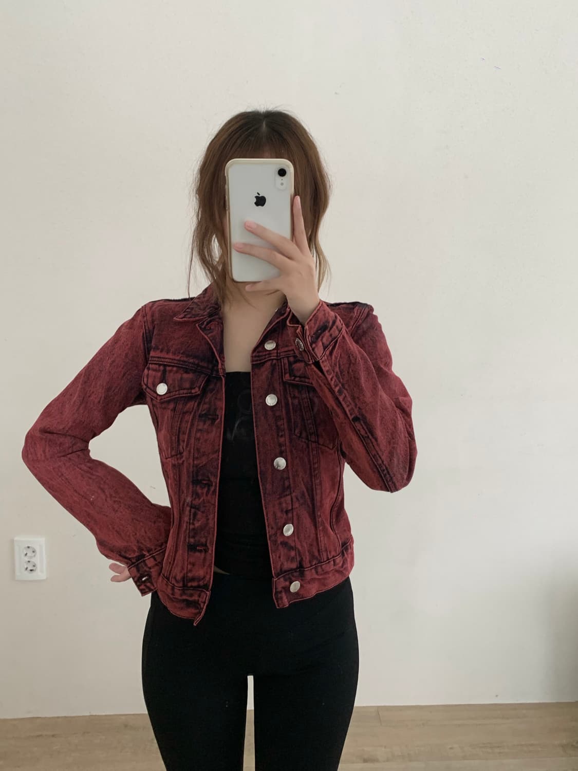 락시크 펑크룩 레드 데님 크롭 자켓 빈티지 청자켓 상품이미지2