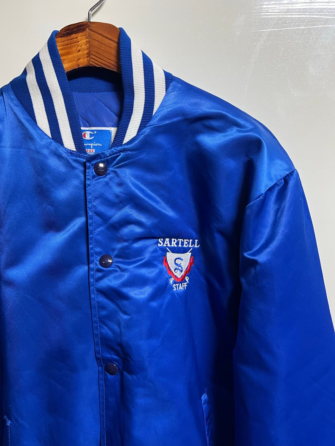 빈티지 80s 챔피온 블루 세틴 자켓 상품이미지2