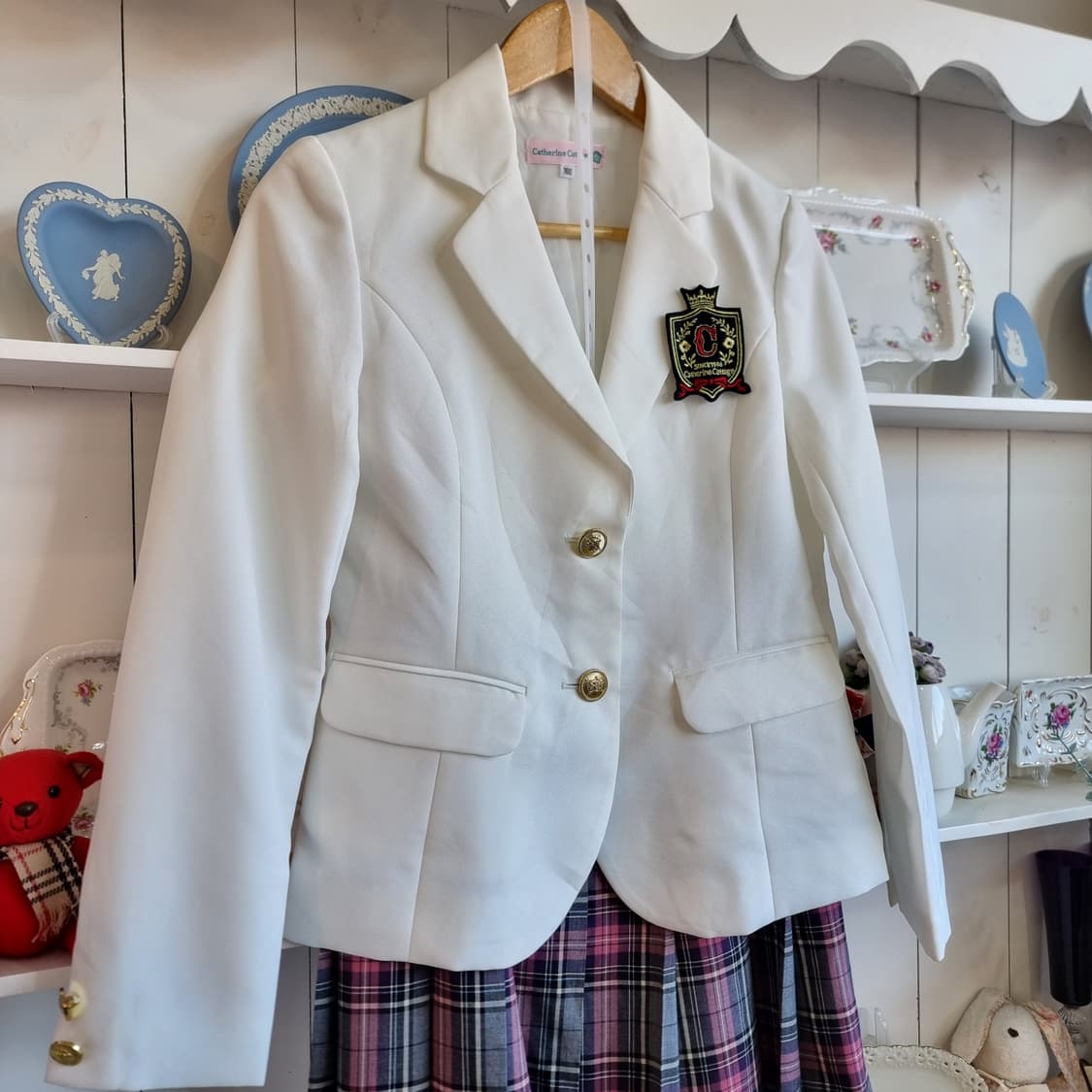 캐서린코티지 흰색 자켓 + 체크 스커트 상품이미지2